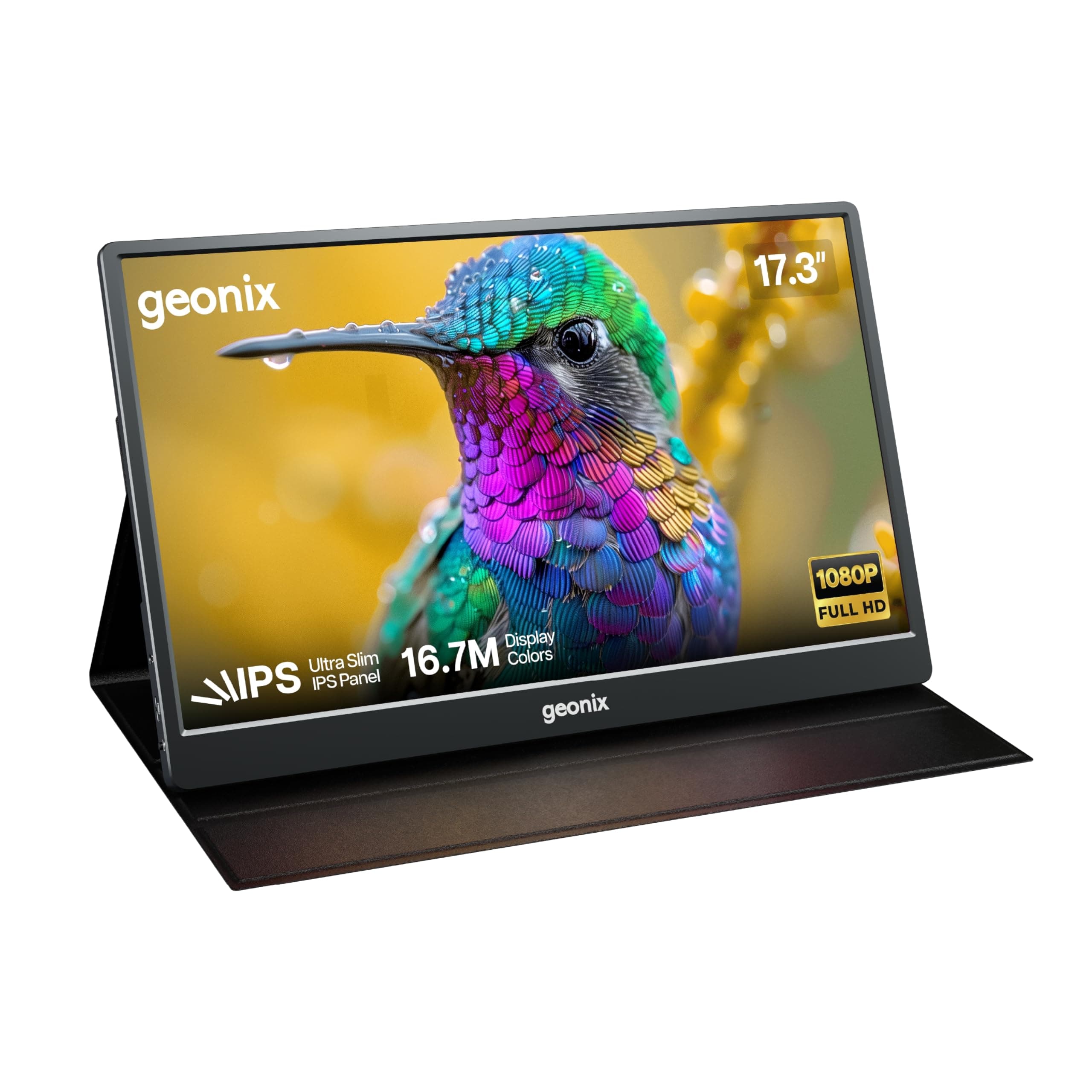 GEONIX 17.3" Full HD 1080p IPS Portable Monitor, Ultra-Slim, IPS, 350 Nits Brightness, Foldable Kickstand Cover, Dual Speakers, USB-C & Mini HDMI, for...