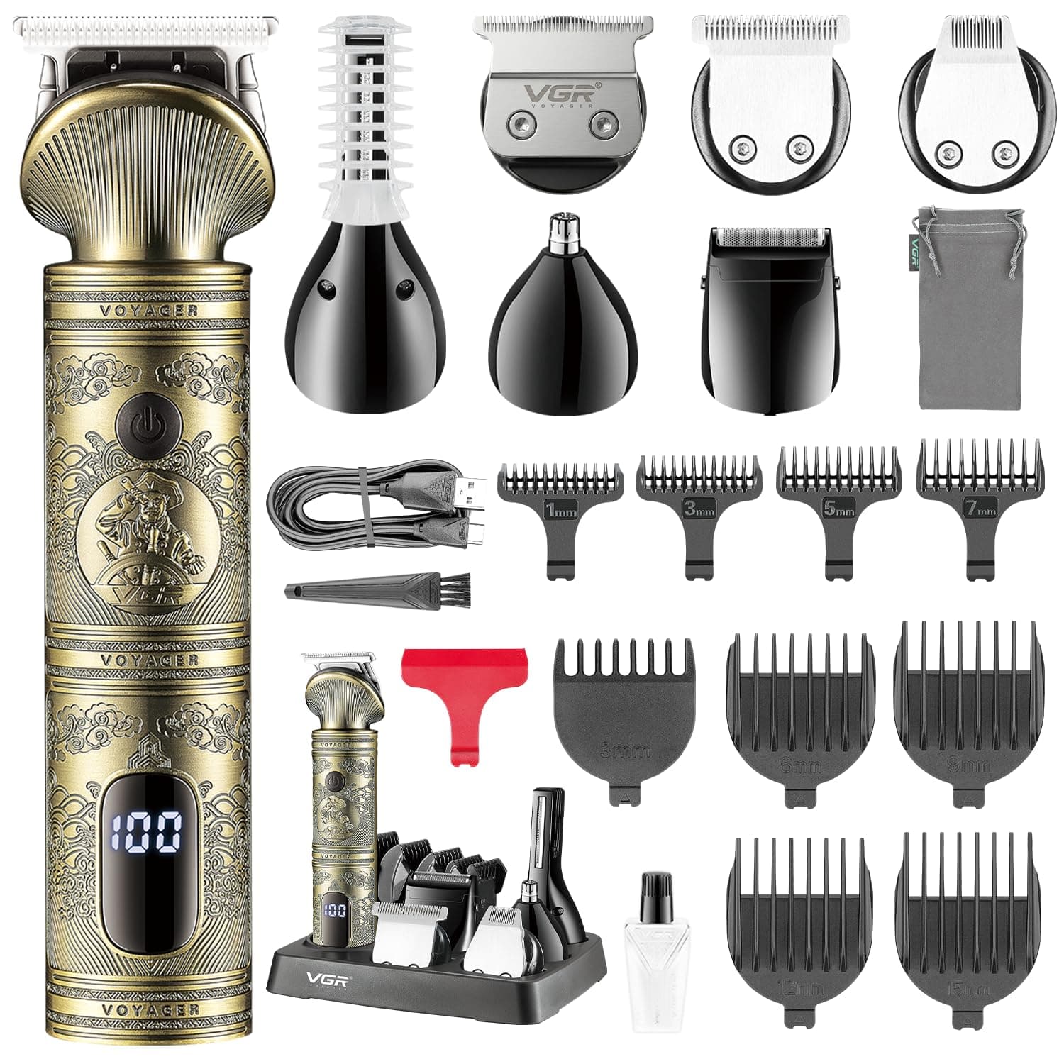 VGR V-106 Professional 6in1 Grooming Kit with LED Display Trimmer 180 min Runtime 16 Length Settings (Gold)
