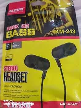 KDM KM-243 Wired Earphone with Stereo Sound + Cable Protector for USB Cable (Black)