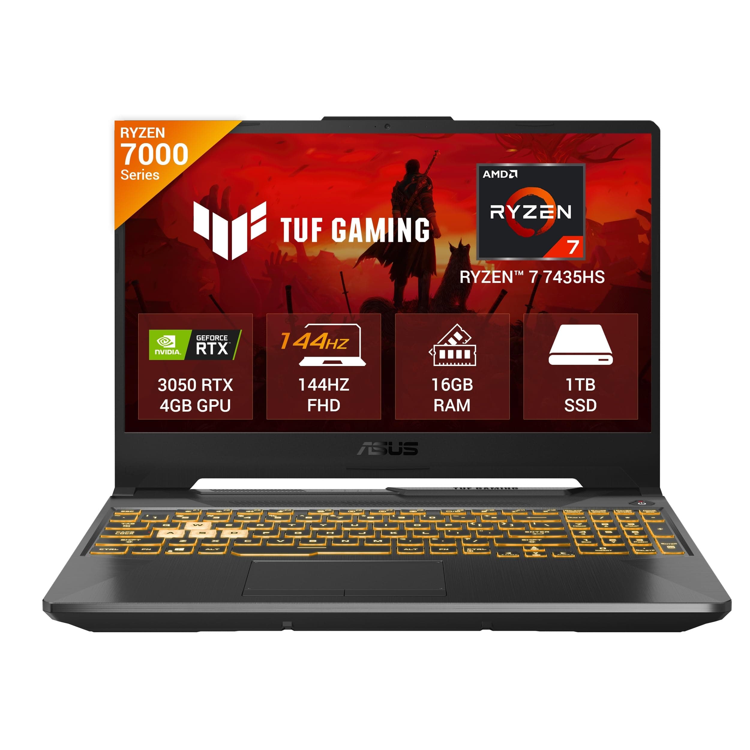 ASUS TUF Gaming A15, AMD Ryzen 7 7435HS, NVIDIA GeForce RTX 3050, 16GB RAM, 1TB SSD, FHD 144Hz 250 nits, 15.6", Windows 11, MS Office, Black, 2.30KG, ...