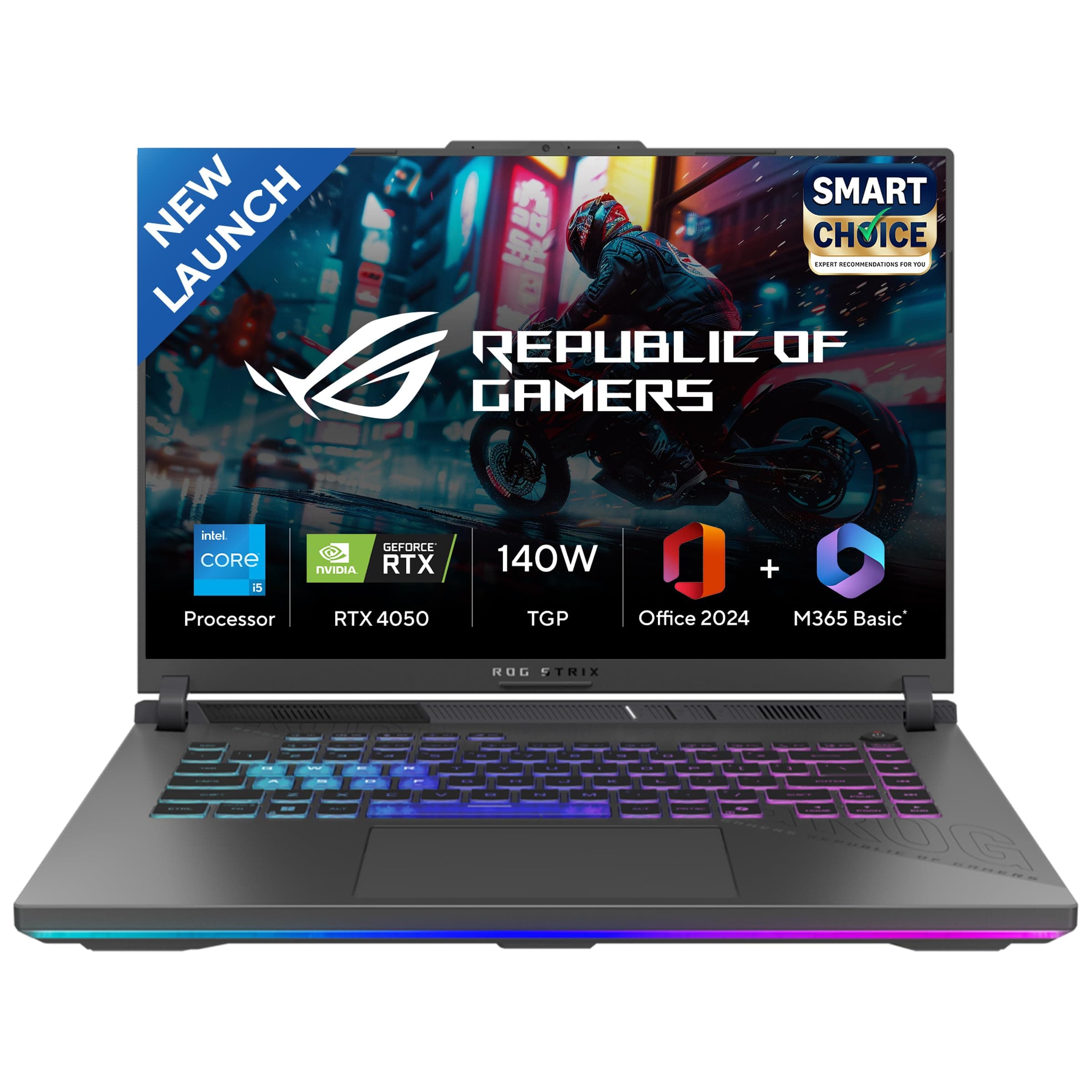 ASUS ROG Strix G16, Intel Core i5-13450HX, Gaming Laptop(RTX 4050-6GB/140W TGP/16GB RAM/1TB SSD/FHD+/16"/165Hz/90Whr/Windows 11/M365 Basic (1Year)*/Office Home 2024/Eclipse Gray/2.5 Kg) G614JU-N3526WS