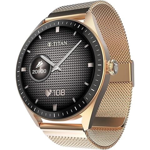 Titan Crest 2.0 Smart Watch for Man & Women, 1.43" AMOLED Display, Mesh Metal Strap, BT Calling, Tailored Activity Tracker, 100+ Sports Modes, Fast Charging, Smart Watch for Men Latest & Women (Gold)