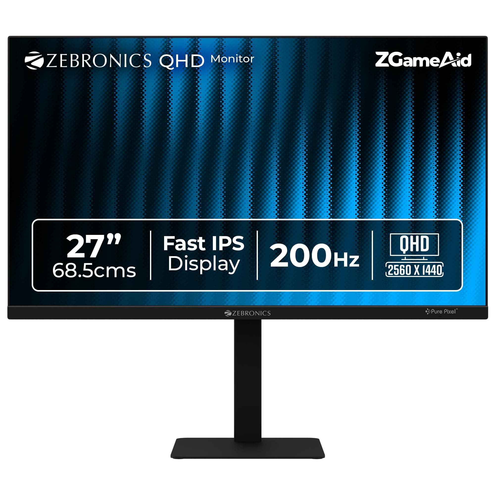Zebronics 27" QHD Bezel-Less Gaming Monitor, 200Hz Refresh Rate, 1ms MPRT, Fast IPS, 300 Nits, 120% sRGB, 1.07B Colors, Height, Pivot, Tilt, Swivel Ad...