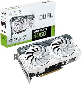 ASUS Dual GeForce RTX 4060 OC White Edition 8GB GDDR6 (PCIe 4.0, 8GB GDDR6, DLSS 3, HDMI 2.1a, DisplayPort 1.4a, 2.5-Slot Design, Axial-tech Fan Desig...