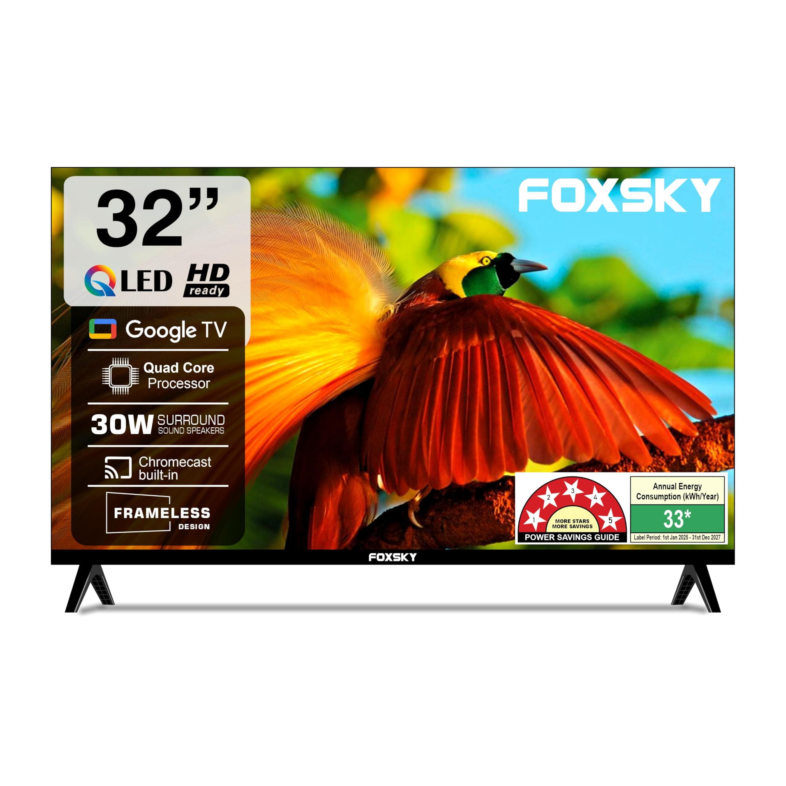 Foxsky 80 cm (32 inch) Frameless Series HD Ready LED Smart TV FS32GATV (Black)
