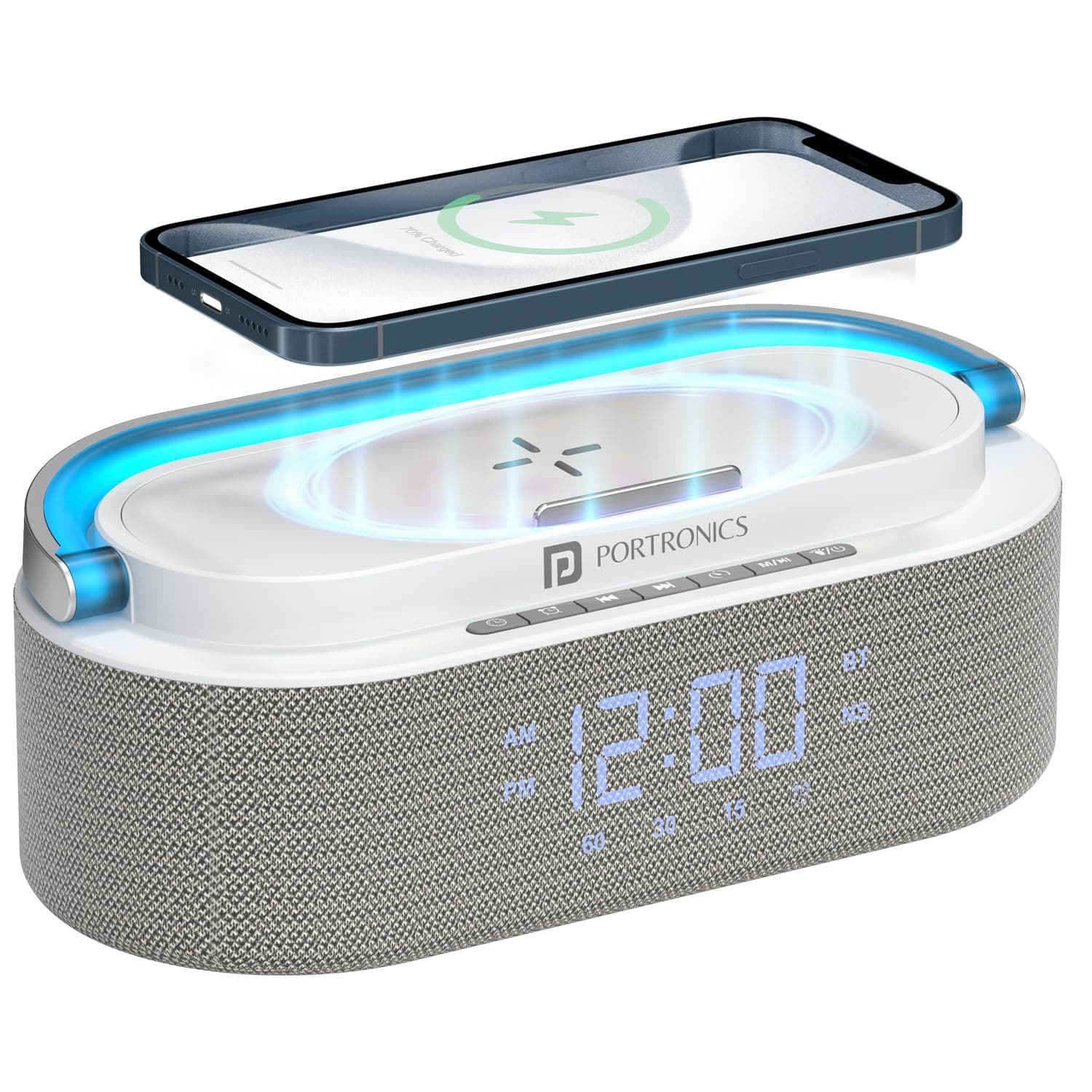 Portronics String 16W HD Sound Bluetooth Speaker with 15W Wireless Charging, RGB LED Lights, Digital Clock with Alarm Setting, Built-in White Noise, U...