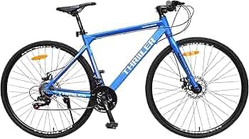 THRILLER 85% Assembled Specially Designed Alloy Frame 700 C Dual Disc Brake 26 T Hybrid Cycle/City Bike (21 Gear, Blue, Black)