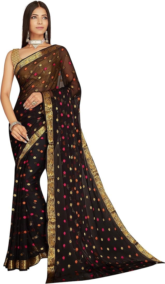 RANI SAAHIBA Women's Chiffon Saree With Blouse Piece