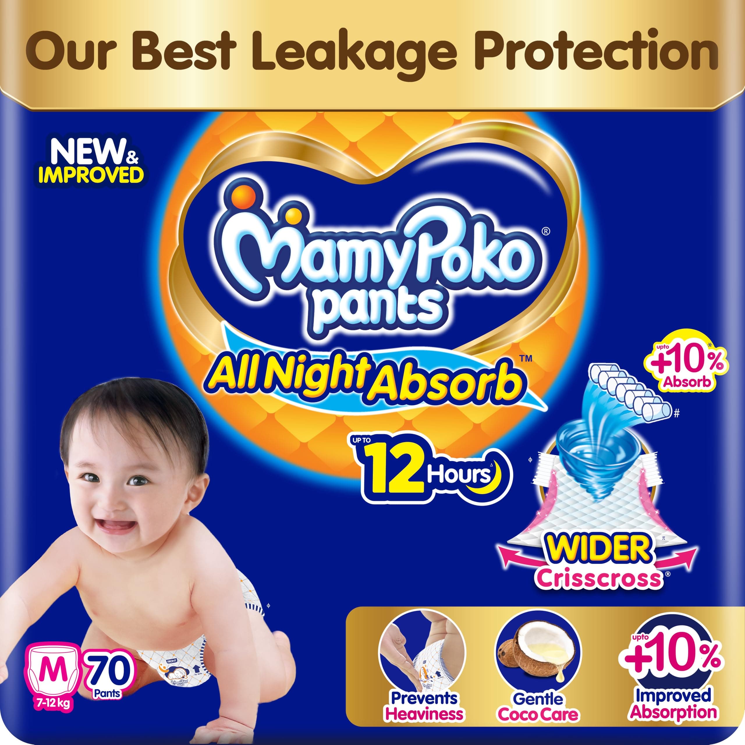 New Mamypoko Pants Premium All Night Absorb| Pant Style Baby Diapers Medium Size(M), 70 Count, Ideal for 7-12Kgs|1 Diaper= Upto All Night Absorption n...