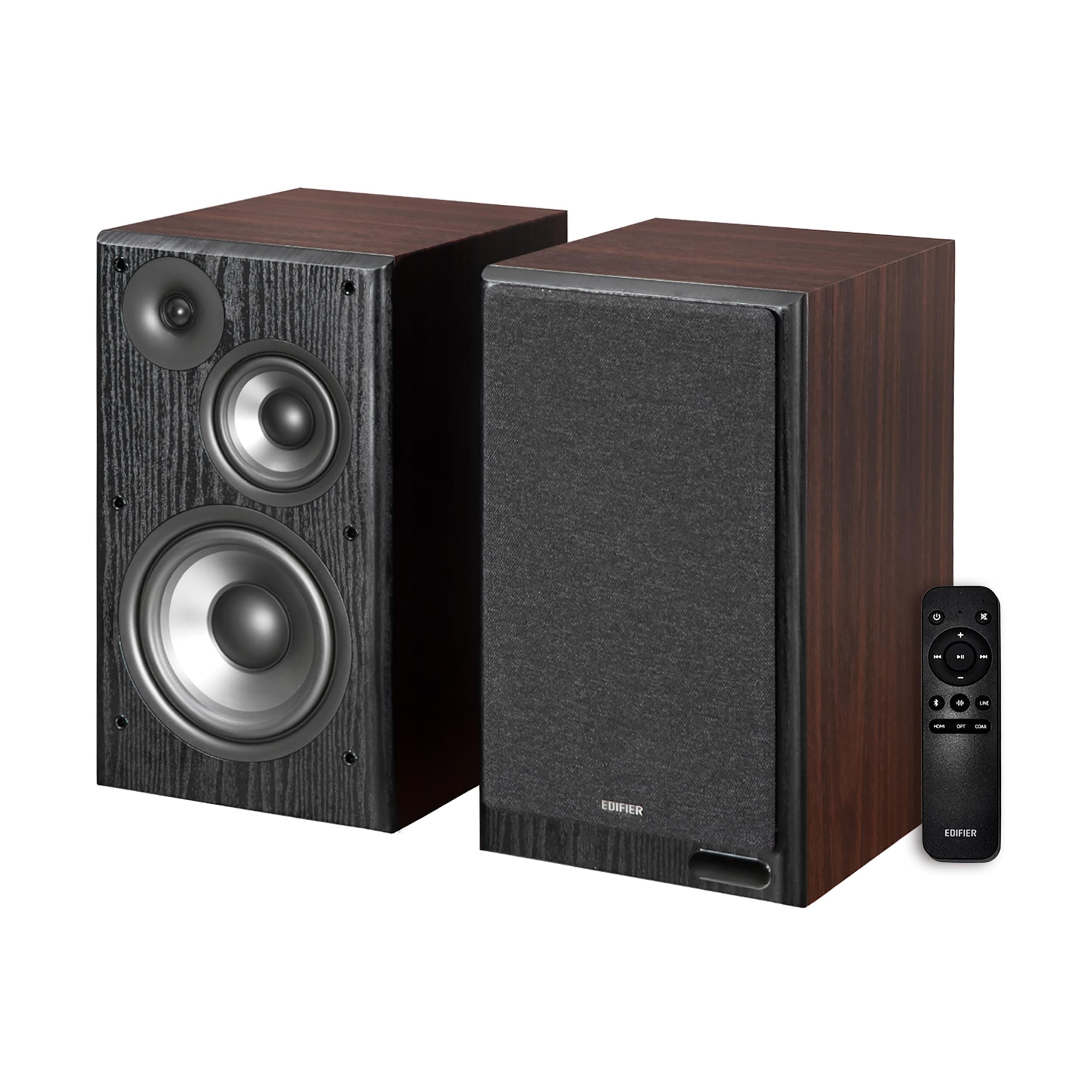 Edifier R2750DB MKII Powered Bookshelf Speakers, 144W 3-Way Active Studio Monitor with Sub Out, Hi-Res Audio, Bluetooth 6.0 with LDAC, HDMI/Optical/Coaxial for Turntable, PC, Home Audio - Walnut