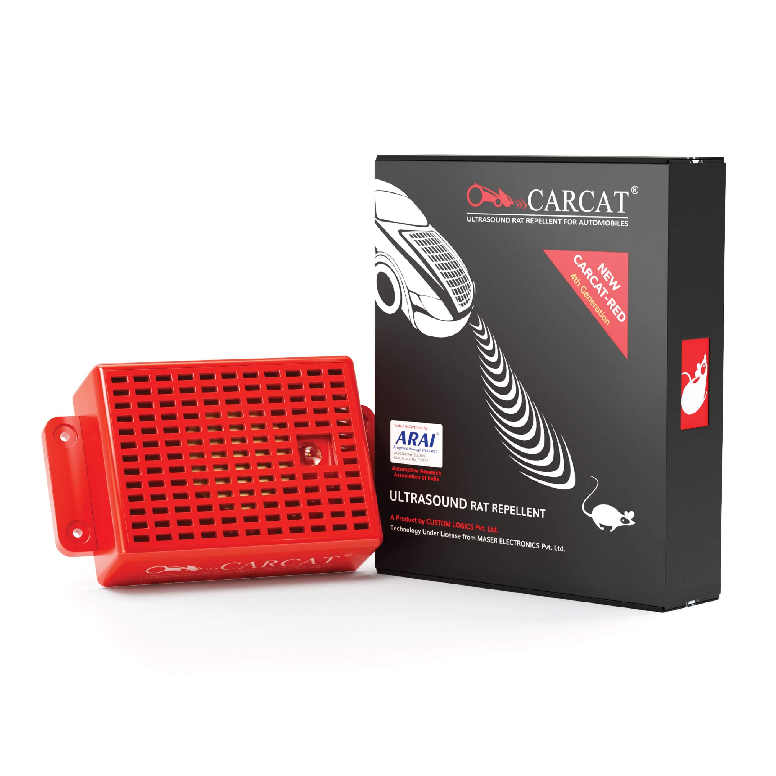 CARCAT Ultrasound Rat Repellent for Automobiles - 4th Gen- ZigZag Waterproof Car Rodent Repellent Machine with Blue-Green Str