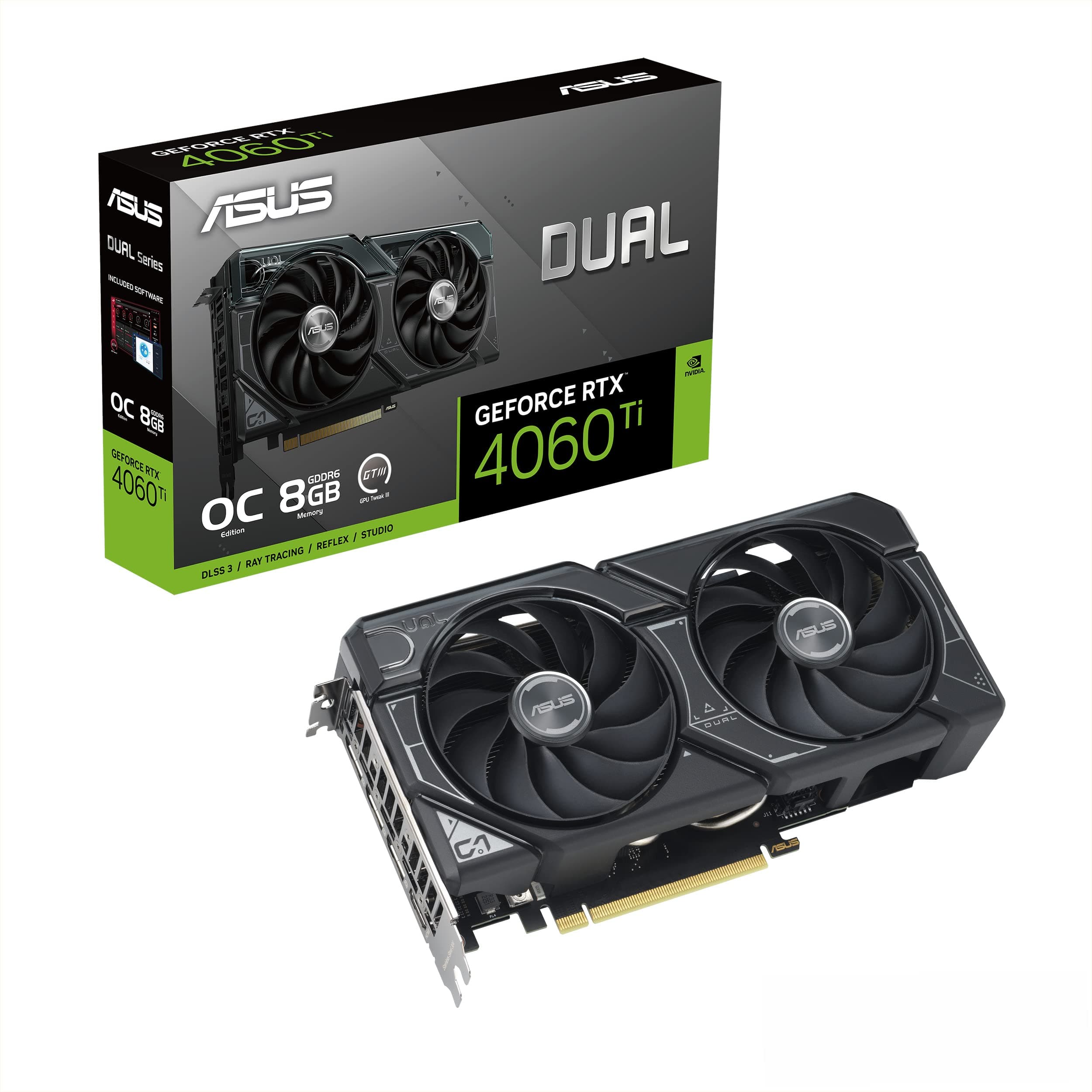 ASUS Dual GeForce RTX 4060 Ti OC Edition 8GB GDDR6 (PCIe 4.0, 8GB GDDR6, DLSS 3, HDMI 2.1, DisplayPort 1.4a, Axial-tech Fan Design, 0dB Technology, an...