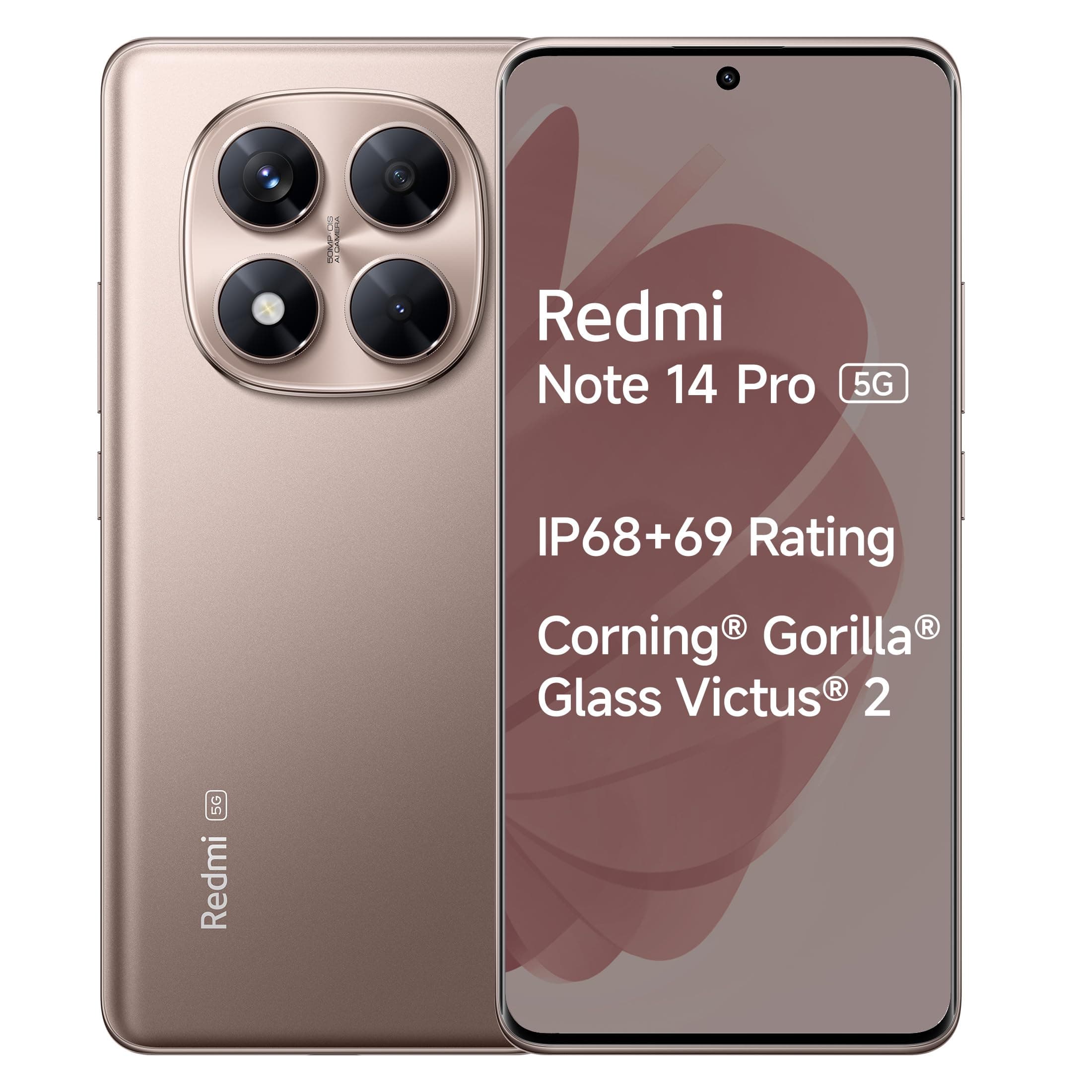 Redmi Note 14 Pro 5G Champagne Gold 8GB RAM 256GB Storage|50 MP Sony Camera Setup|Corning Gorilla Glass Victus 2 | 1.5K 3D Curved AMOLED | Mediatek Di...