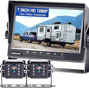 ZSMJ Backup Camera 7" Display Monitor Kit 2 Cameras for School Bus/Trailer/RV/Truck/Van/Pick up Rear View Camera Single Power System IP68 Waterproof N...