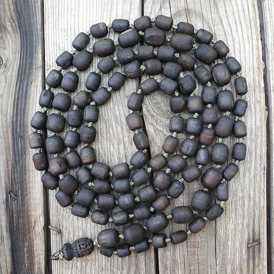 Original Black Tulsi Japa Mala Bead Tulsi Wood Chanting Mala with 108+1 Big Beads