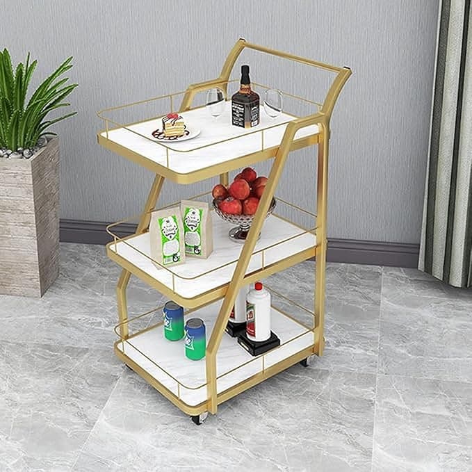 Crown Art SHOPPEEThree-Tier a transportable Kitchen Storage cart and a Serving Trolley for Gatherings, add Tea, Coffee, Whiskey Sampling, and Even a Few Magazines and Novels (White)