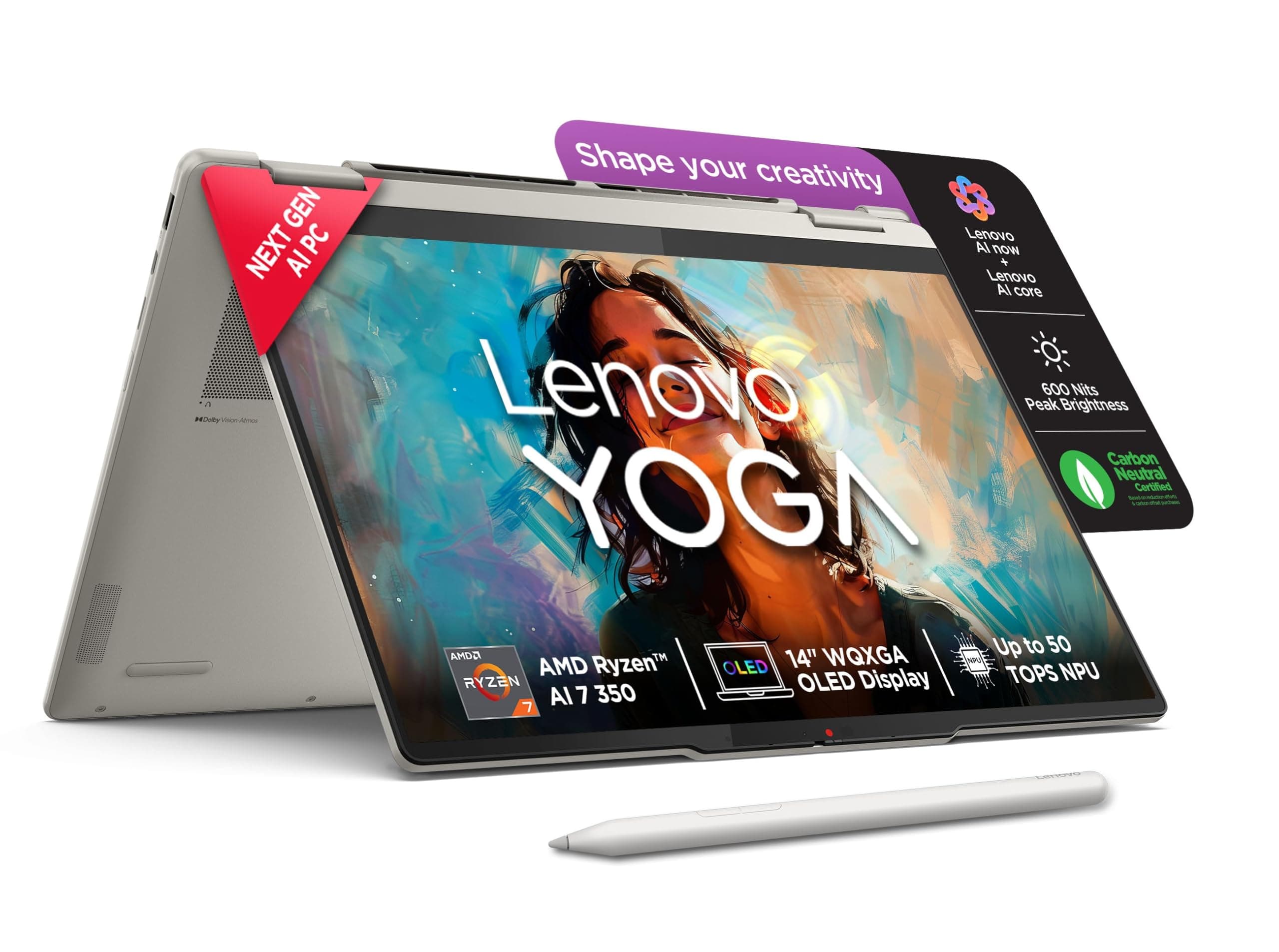 Lenovo Yoga 7 2-in-1 AMD Ryzen AI 7 350 (24GB RAM/1TB SSD/14 (35.5cm)/WUXGA OLED/50 Tops NPU/Copilot+ PC/Windows 11/Office Home 2024/Yoga Pen/1Yr ADP/...