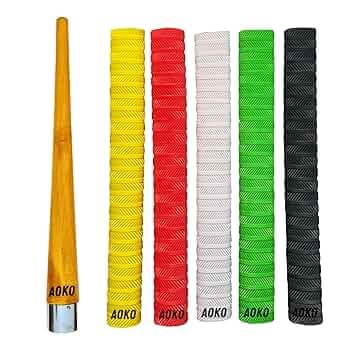 AOKO Premium Cricket Bat Handle Rubber 5 Grips for Enhanced Performance With Better Shock Absorption And 1 Wooden Gripper Cone (pack of 6)