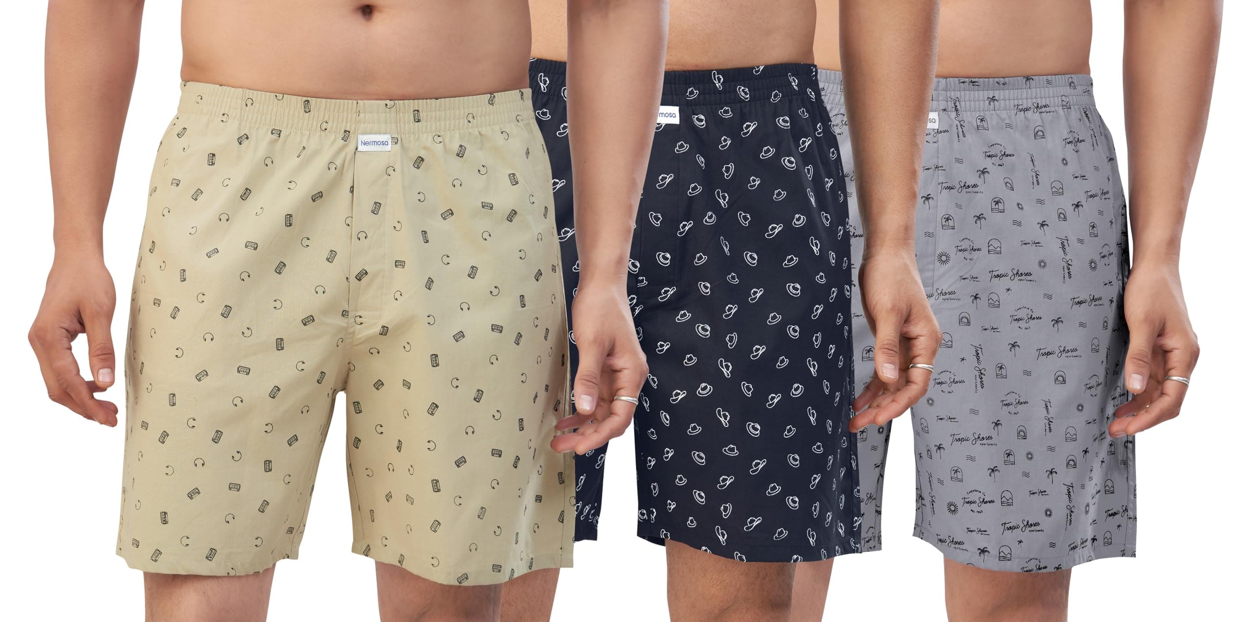 Nermosa Men's 100% Cotton Boxer Shorts – Soft, Breathable, All-Day Comfort (Pack of 3)