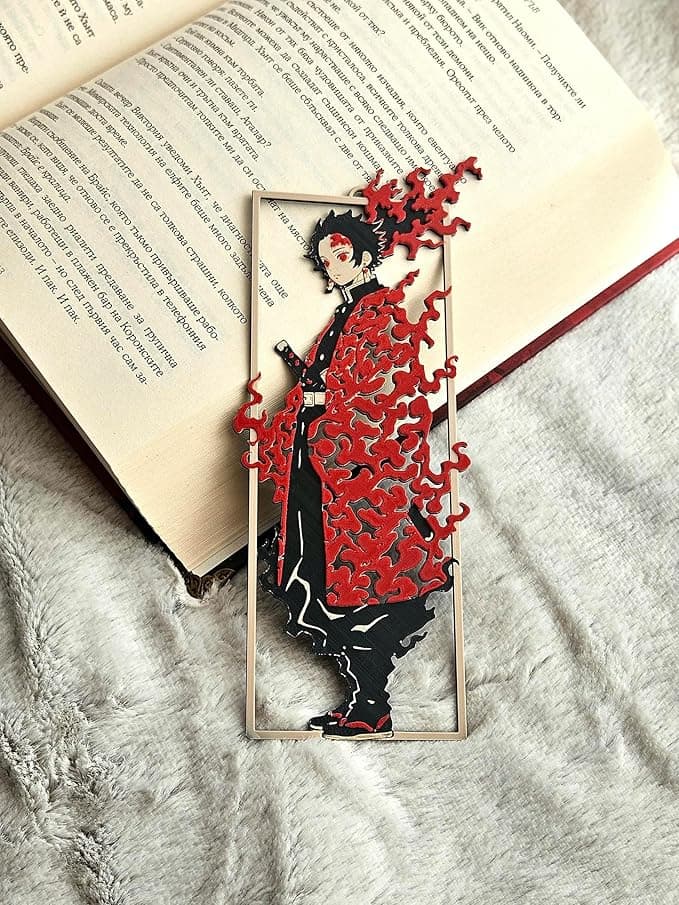 Sanchi Homes | 3D Tanjiro Demon Slayer Layered Bookmark | Black and Red Flame Design, 15 x 5 cm, Collectible Anime Accessory | Perfect for Gifting | for Readers and Book Lovers | Unique 3D Design
