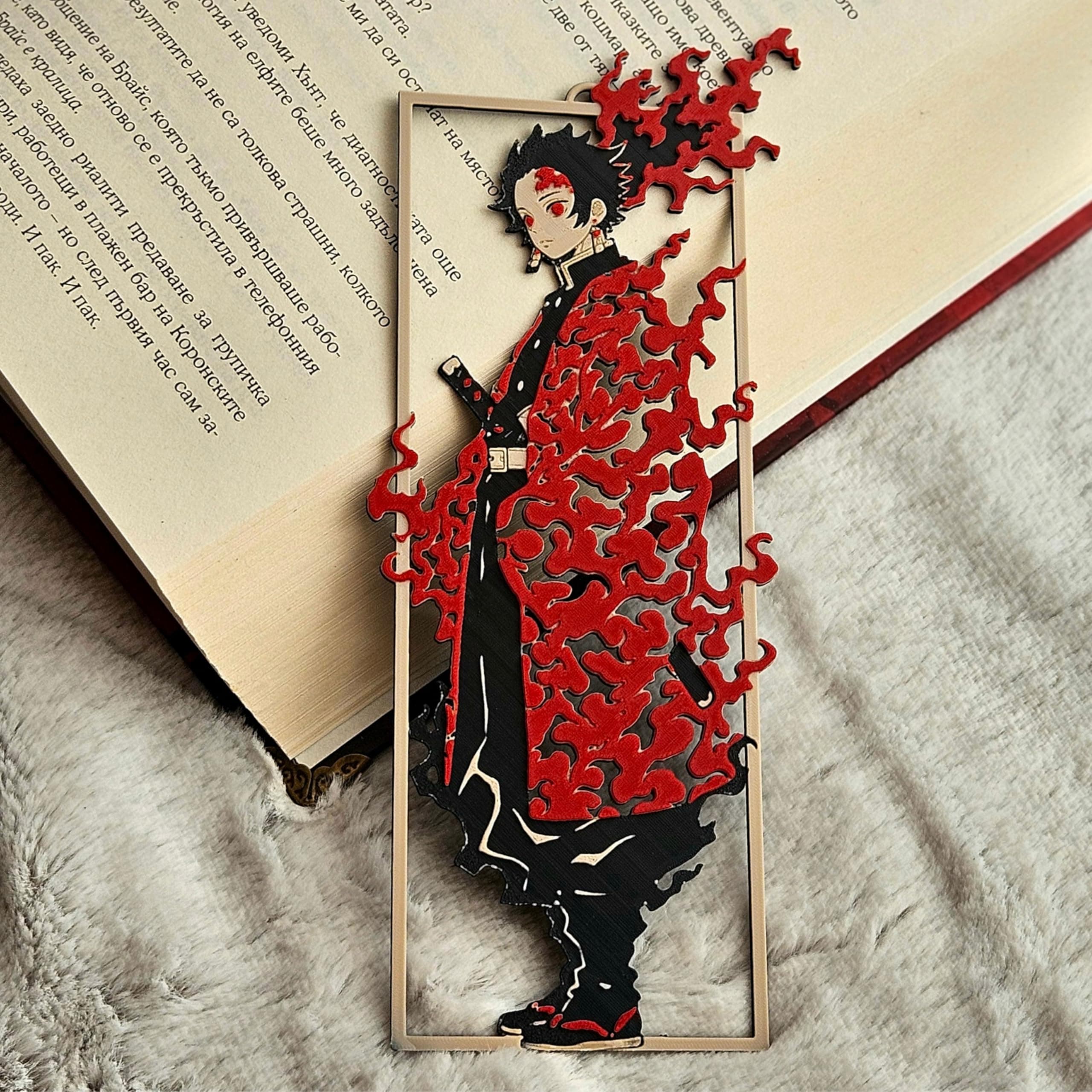 Sanchi Homes | 3D Tanjiro Demon Slayer Layered Bookmark | Black and Red Flame Design, 15 x 5 cm, Collectible Anime Accessory | Perfect for Gifting | for Readers and Book Lovers | Unique 3D Design