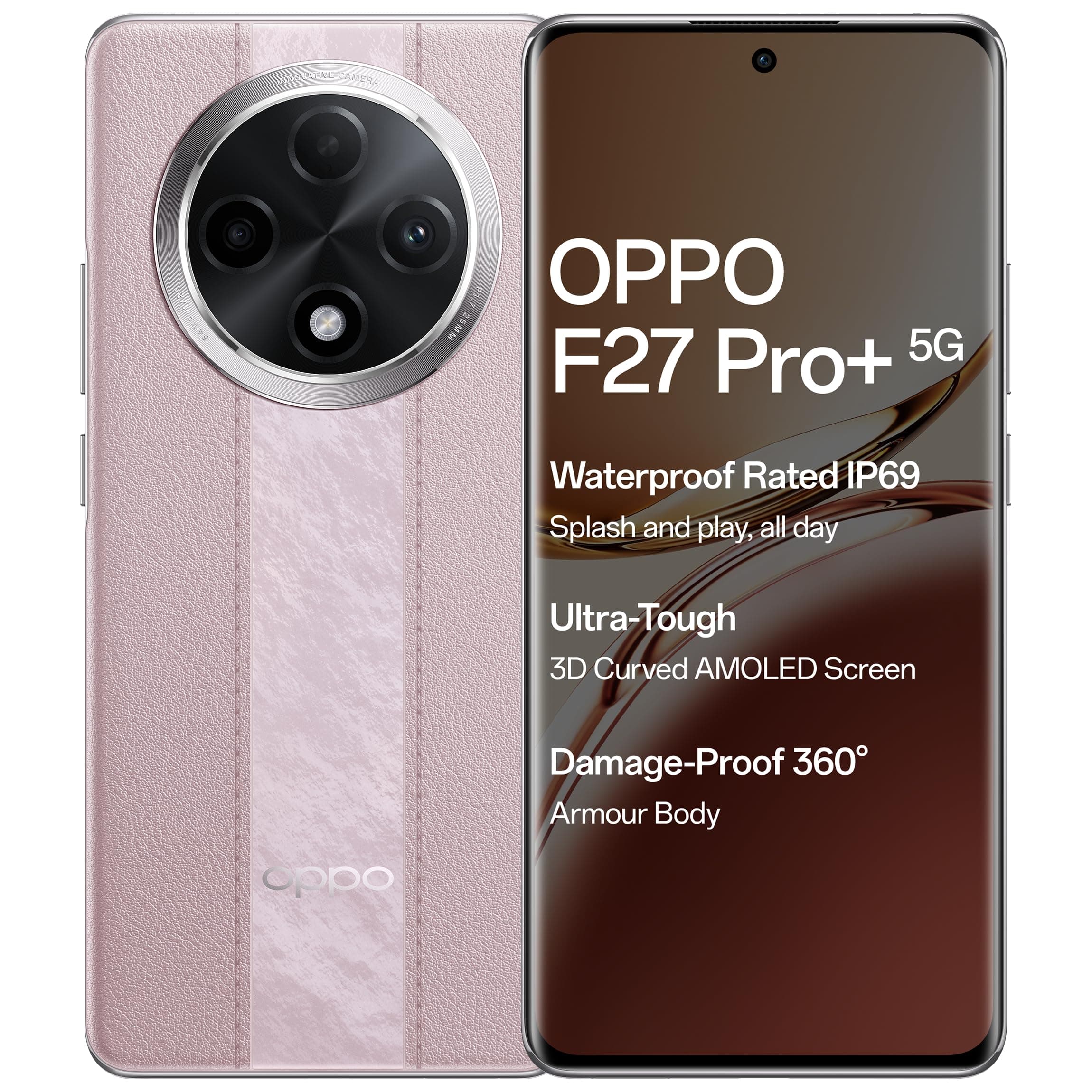 OPPO F27 Pro+ 5G (Dusk Pink, 8GB RAM, 256GB Storage)| 6.7" FHD+ AMOLED Toughest 3D Curved Display|64MP AI Featured Camera|IP69 | 67W SUPERVOOC| with N...