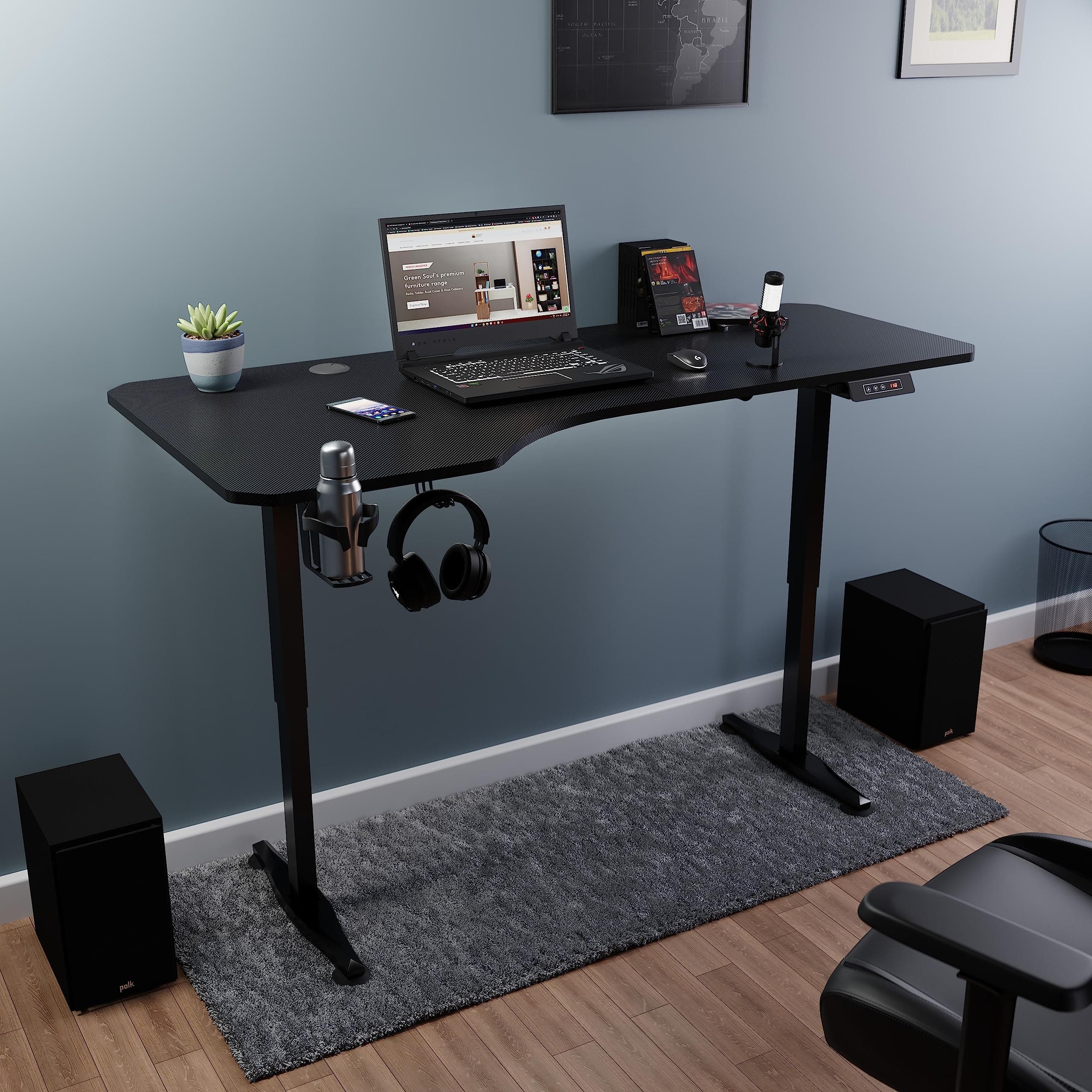 Green Soul Trigger Multipurpose Electric Height Adjustable Study Computer Office Table Desk, Ergonomic Spacious Sit-Stand Desk, Digital Display with M