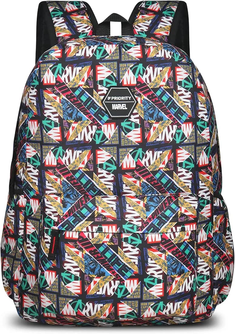Priority Striker 005 32 Litres Marvel Black Polyester Stylish College Bag | Printed Backpack Unisex Bag for College Office Suitable for Men & Women (2...