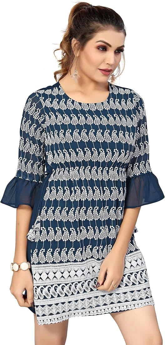 Bee M Pee Designer Short Kurti Tops for Jeans for Women I Chikankari Rayon Cotton Long Kurta Kurti for Women I Stylish wear Kurti top for Girls
