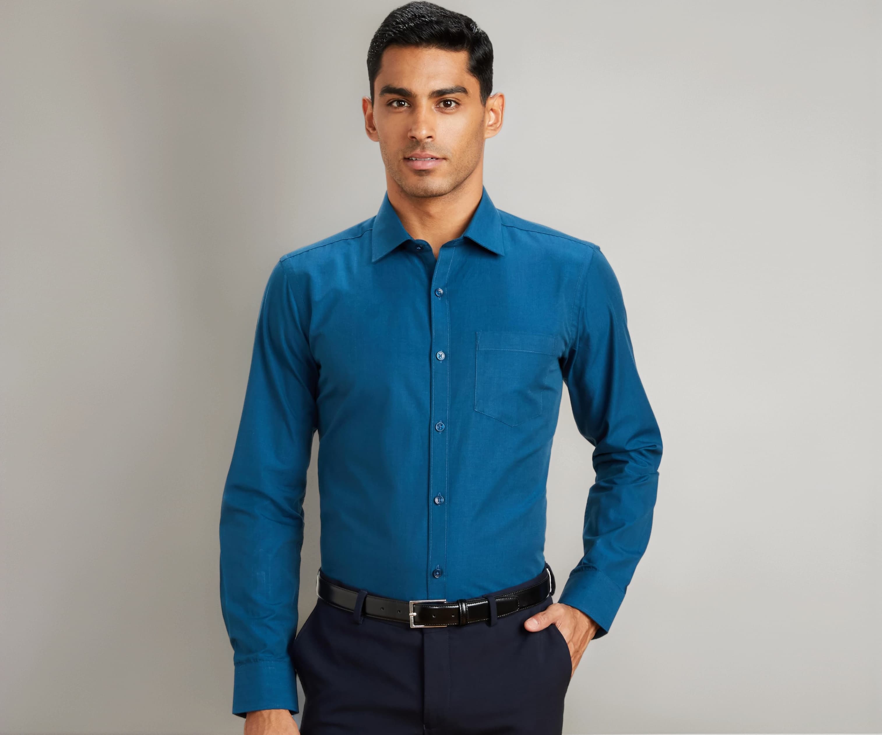 Amazon Brand - Symbol Men's Cotton Rich Formal Shirt | Plain | Full Sleeve - Regular Fit (Available in Plus Size)