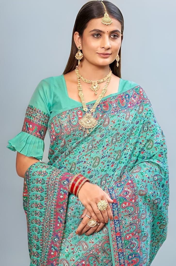 Glory Sarees Women's Kashmiri Pashmina Silk Woven Saree With Blouse Piece (Heritage_Silk110_Parent)