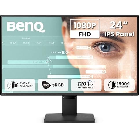 BenQ GW2490P 24"(60.96 cm) 120Hz FHD(1920x1080p) IPS Monitor|99% sRGB|Eye-careU|HDMI(v1.4)|DP(v1.2)|Ultra Slim Bezel|1 msEyesafe|VESA MediaSync|B.I.|2Wx2 Speakers|Visual Optimizer|TUV-Certified