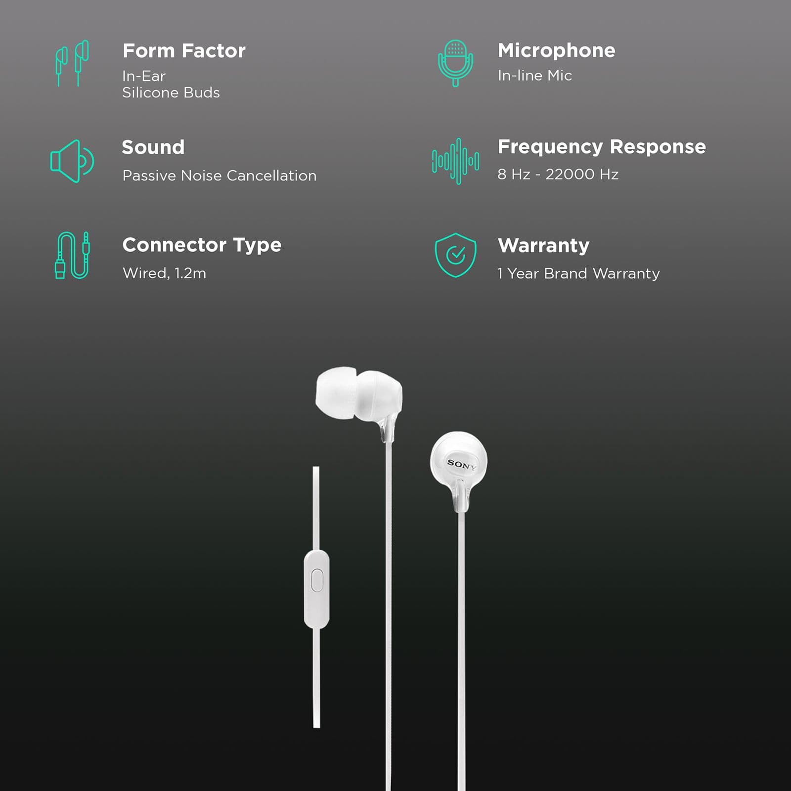 SONY MDR-EX15AP In-Ear Wired Earphones with Mic (White)