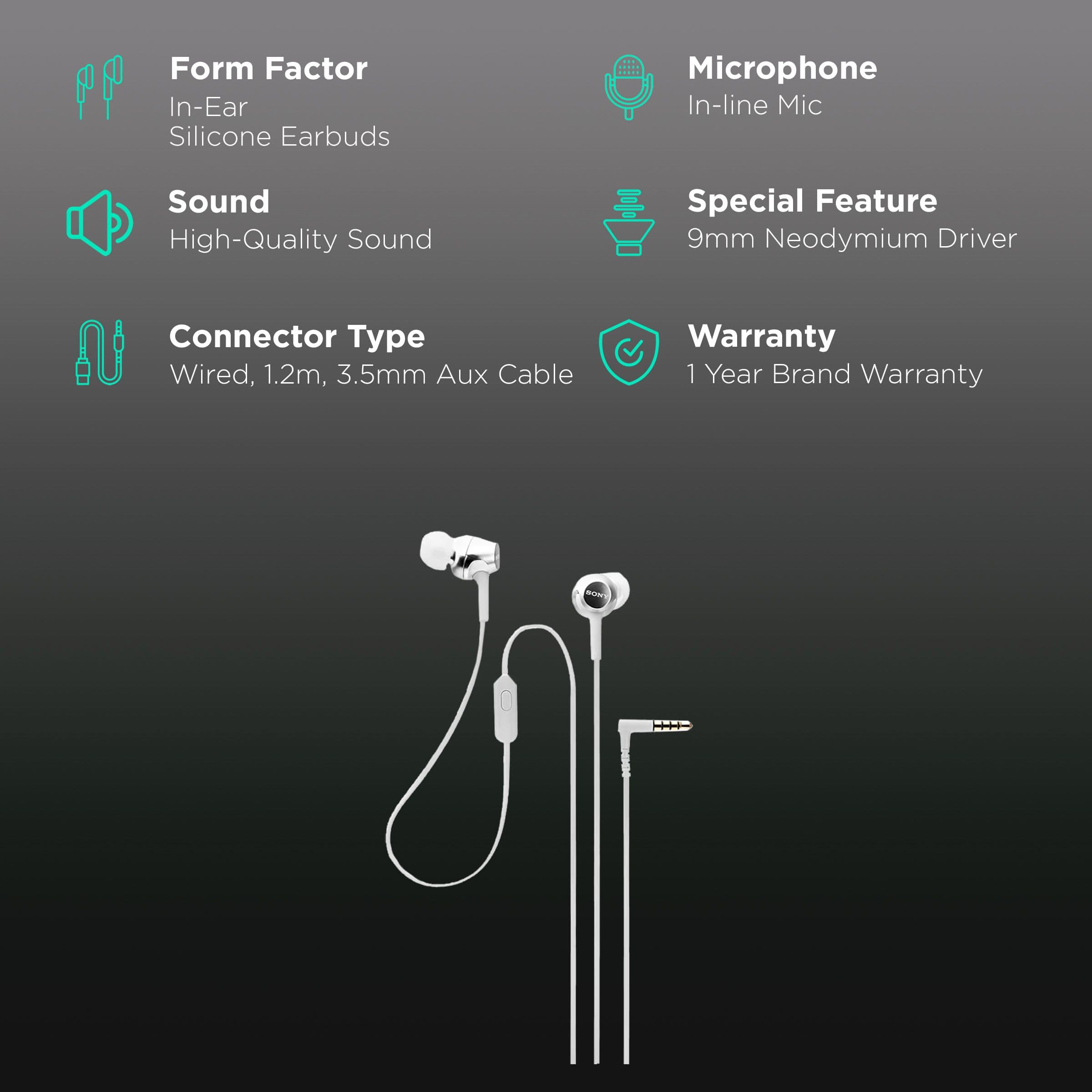 Sony MDR-EX155AP In-Ear Wired Earphones with Mic (White)
