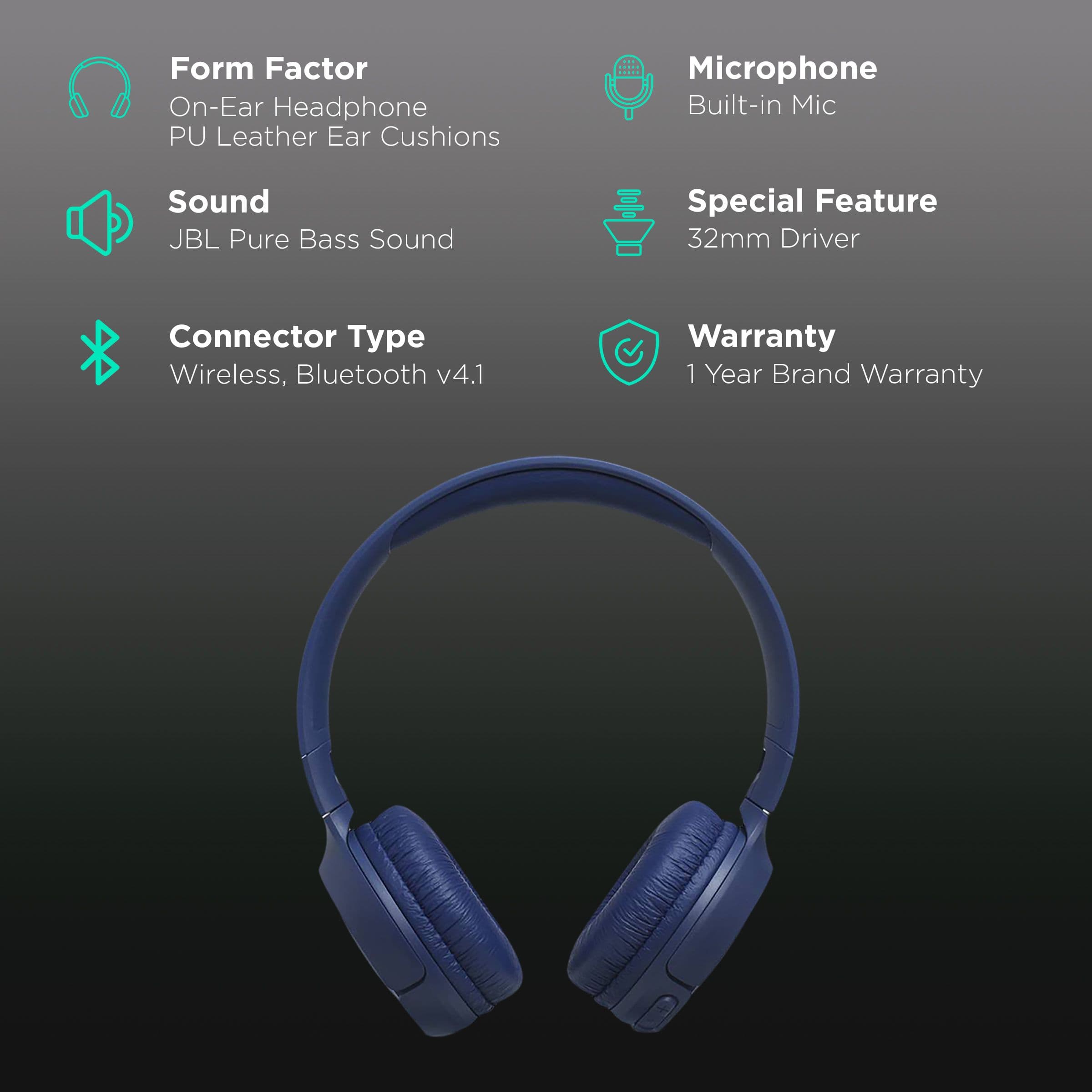 JBL Wireless Headphones (Tune 500BT, Blue) - Price, Specifications & Features