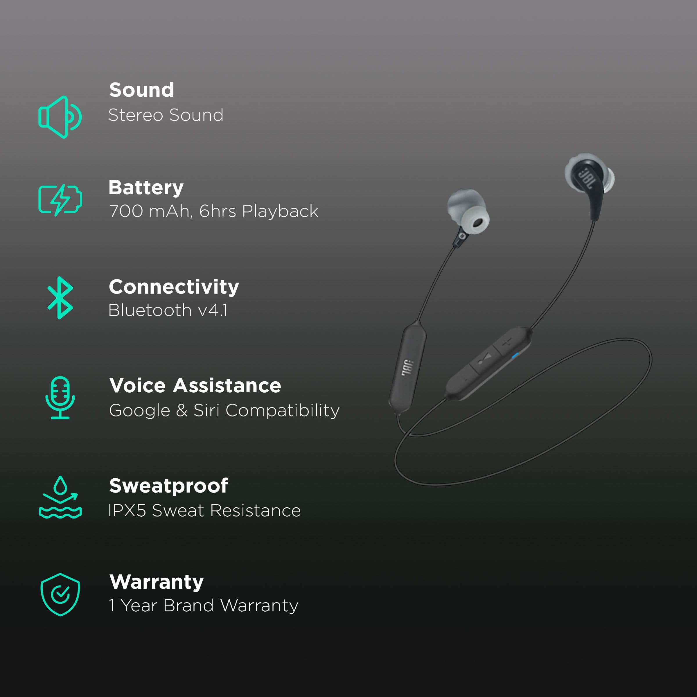 JBL Bluetooth Earphones (Endurance Run, Black)