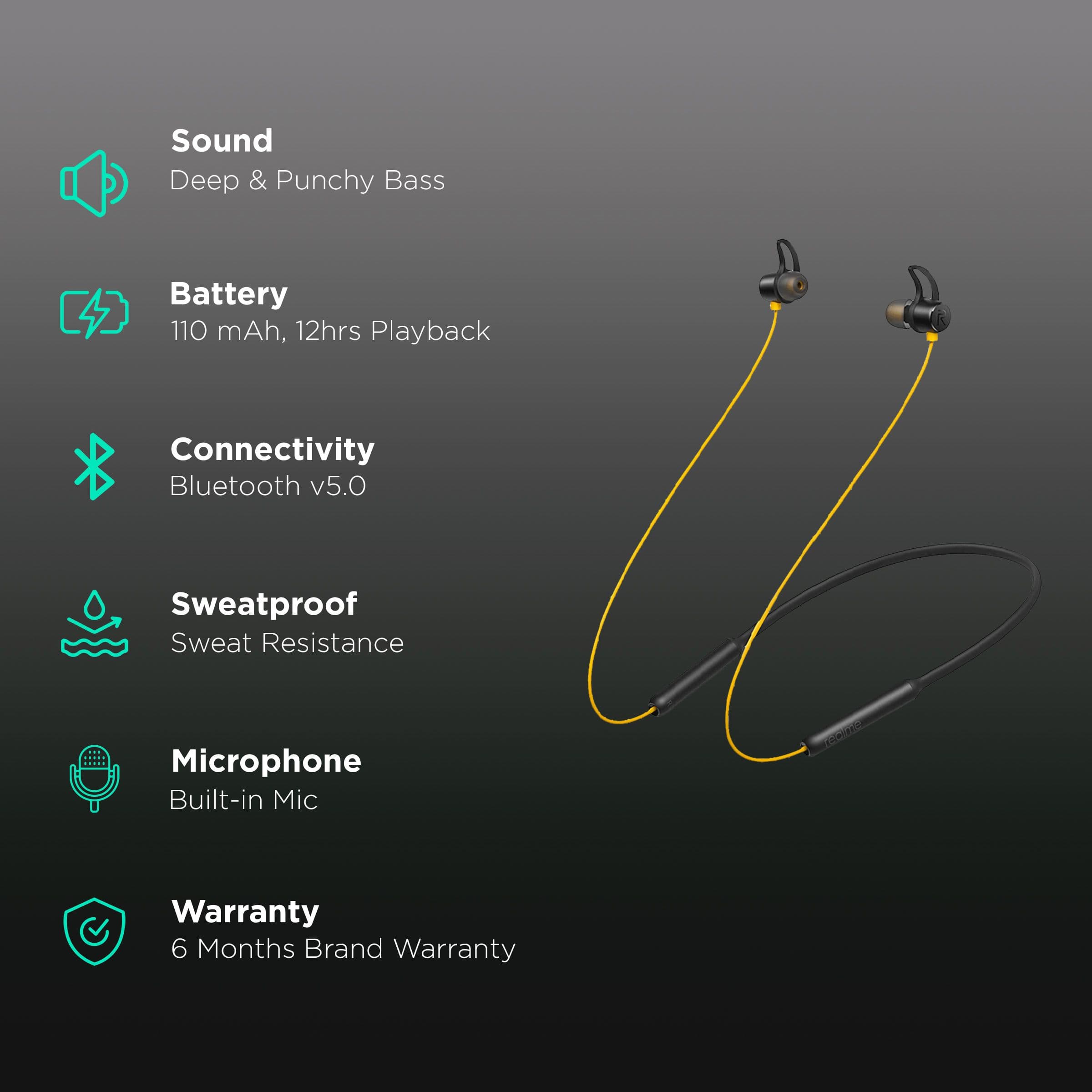 Buy Realme Buds Bluetooth Earphones (ACCFHGZFS7GB9CVM, Yellow) online - Croma