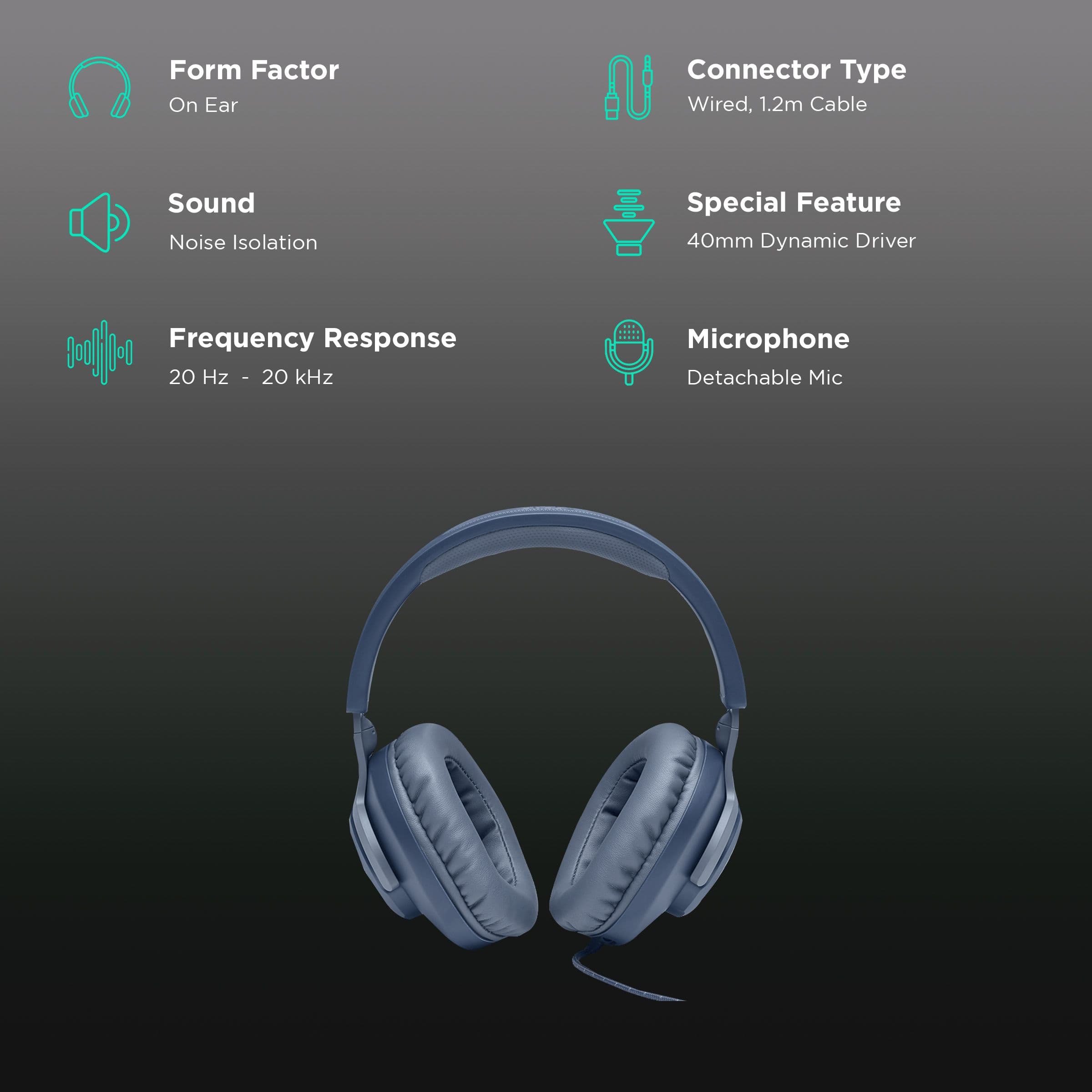 JBL Quantum 100 JBLQUANTUM100BLU Over-Ear Wired Gaming Headphone with Mic (JBL Quantum Sound Signature, Blue)