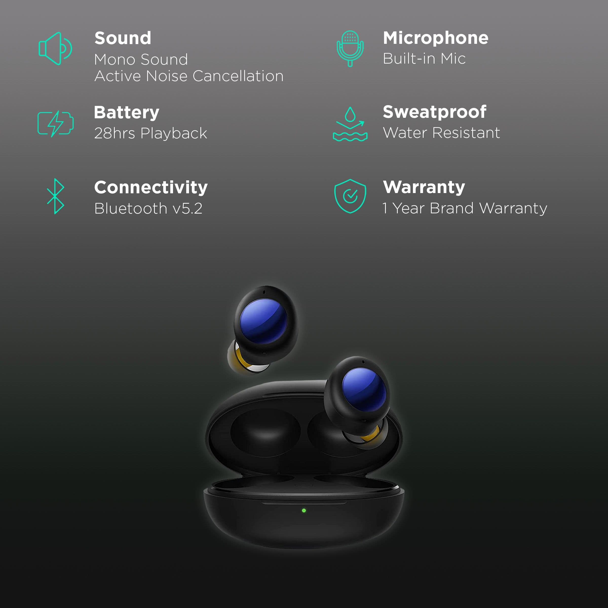 Realme Buds Q2 RMA2008 In-Ear Active Noise Cancellation Truly Wireless Earbuds with Mic (Bluetooth 5.2, Active Black)