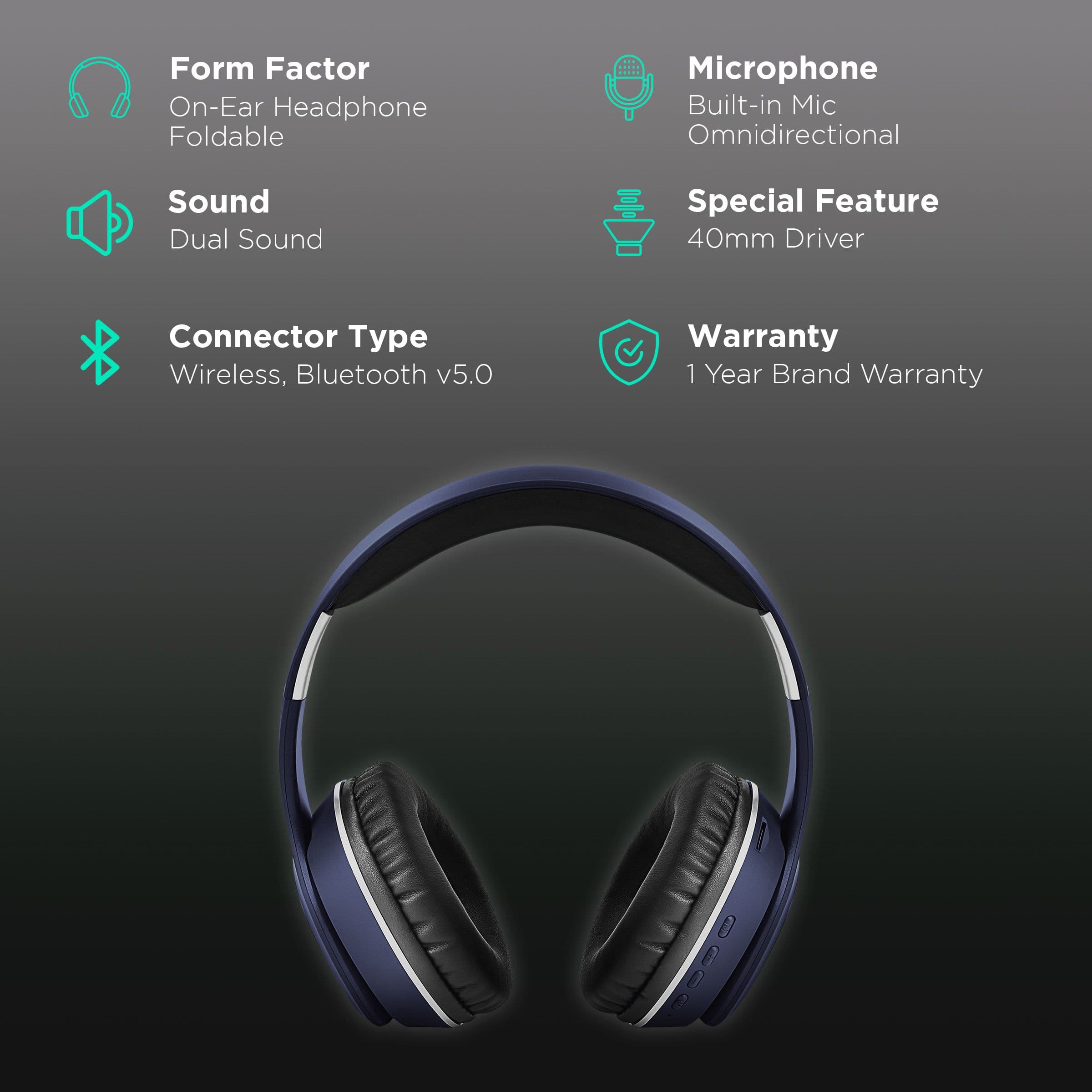 Croma CREEH1904SHPA4 Bluetooth Headset with Mic (16 Hours Playback, On Ear, Blue)