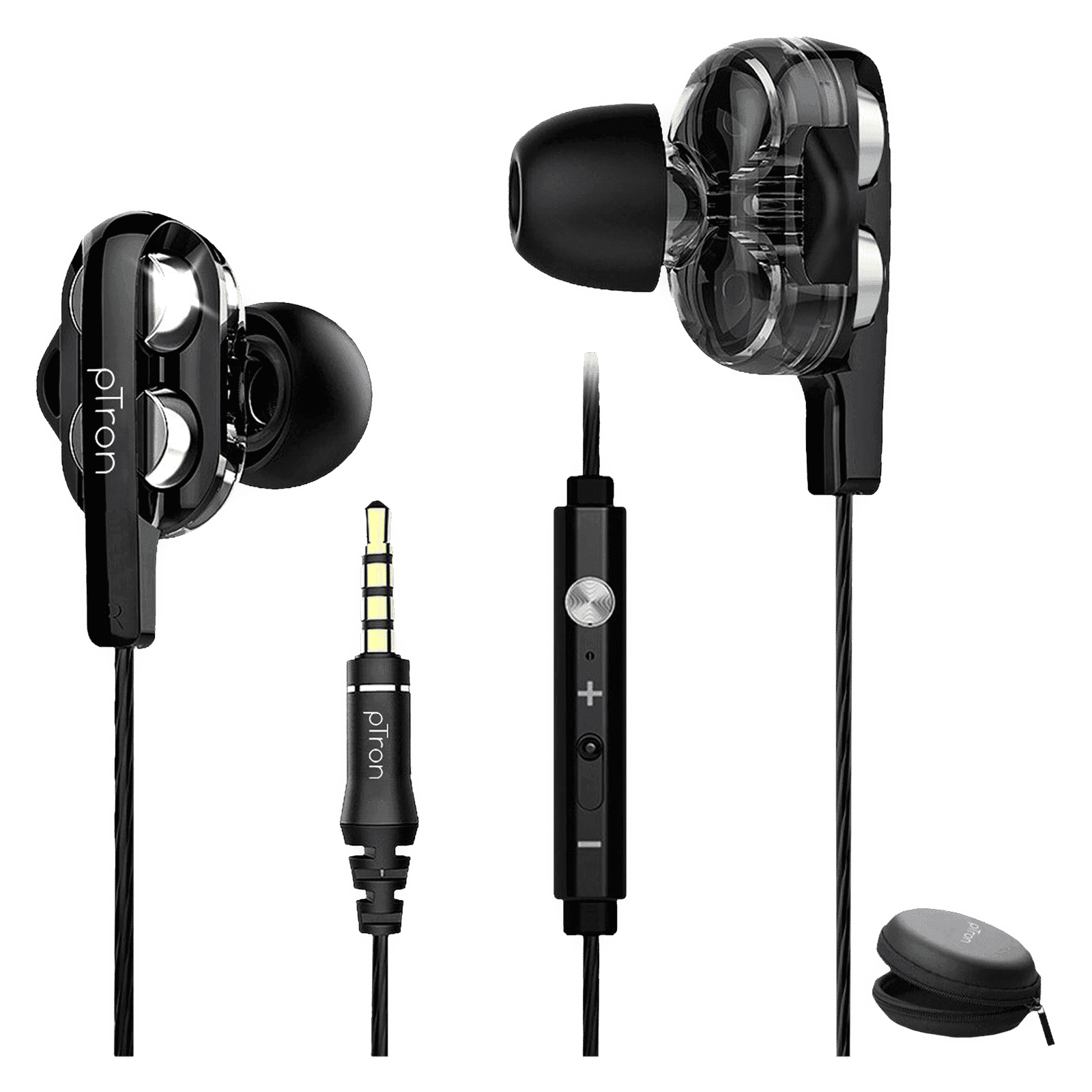 pTron Boom Pro 140317791 In-Ear Passive Noise Cancellation Wired Earphone with Mic (Deep Bass Sound, Black/Silver)