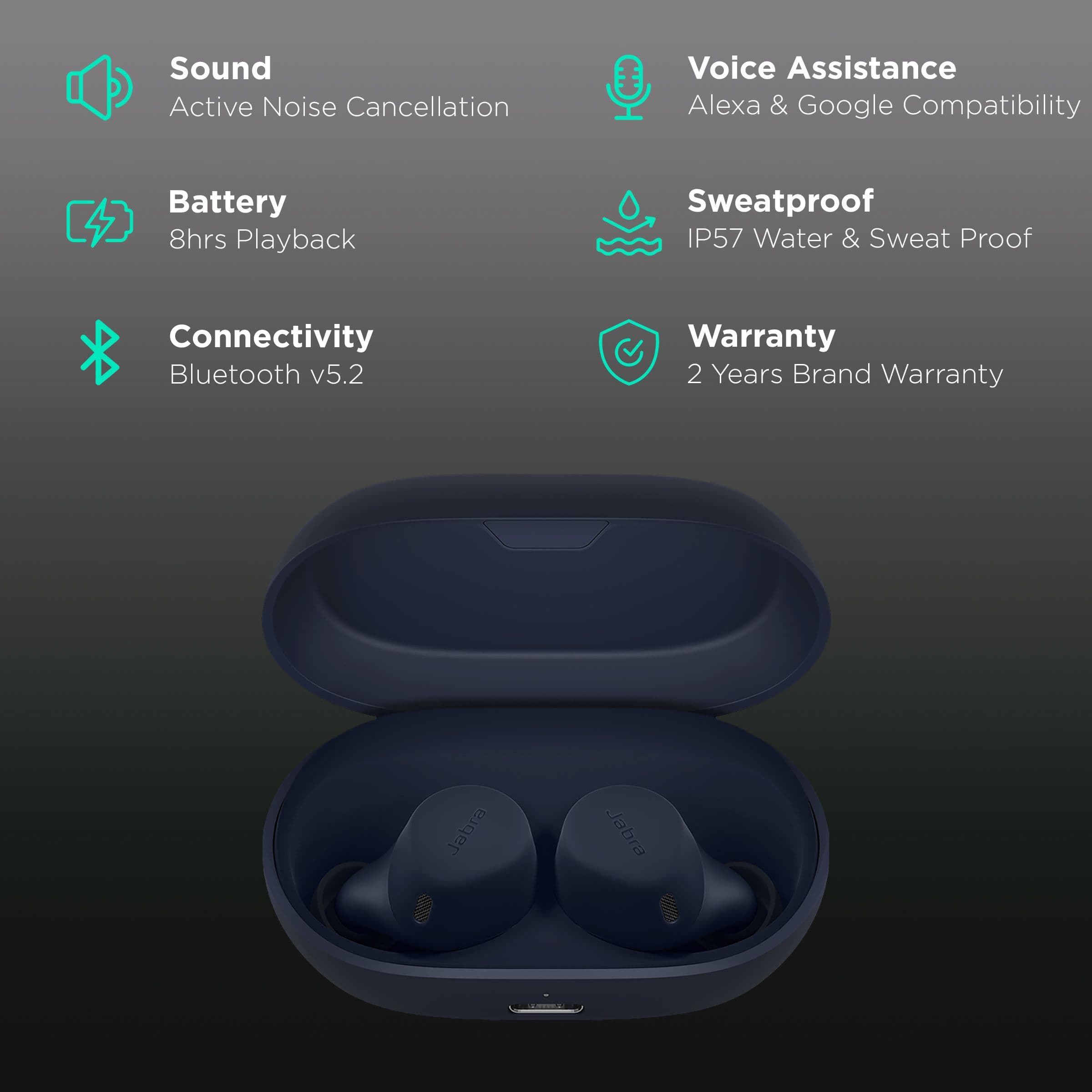 Jabra Elite 7 100-99171002-40 Active In-Ear Truly Wireless Earbuds with Mic (Bluetooth 5.2, Navy)
