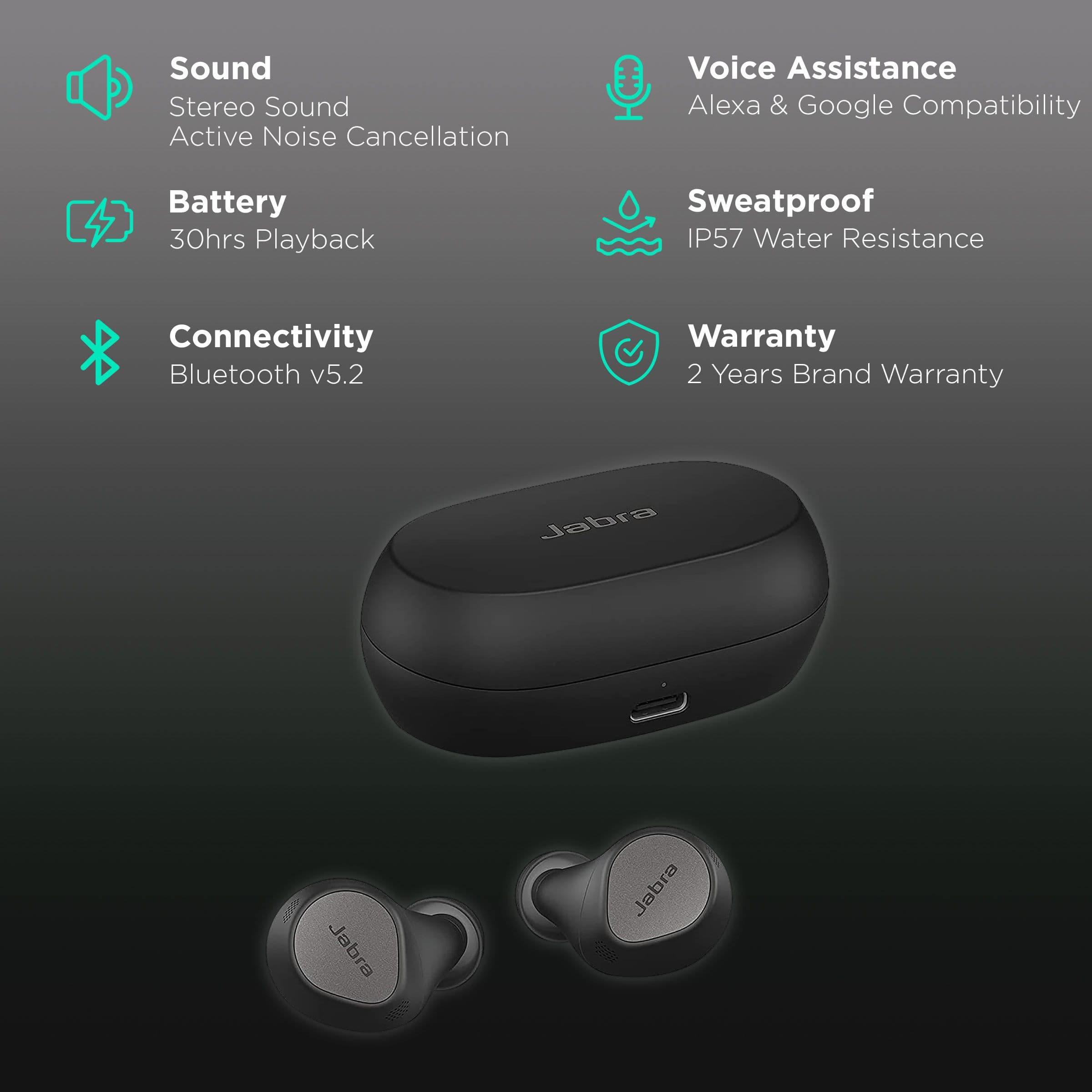 Jabra Elite 7 Pro 100-99172001-40 TWS Earbuds with Active Noise Cancellation (IP57 Water, Sweat & Dustproof, 30 Hours Playback, Titanium Black)