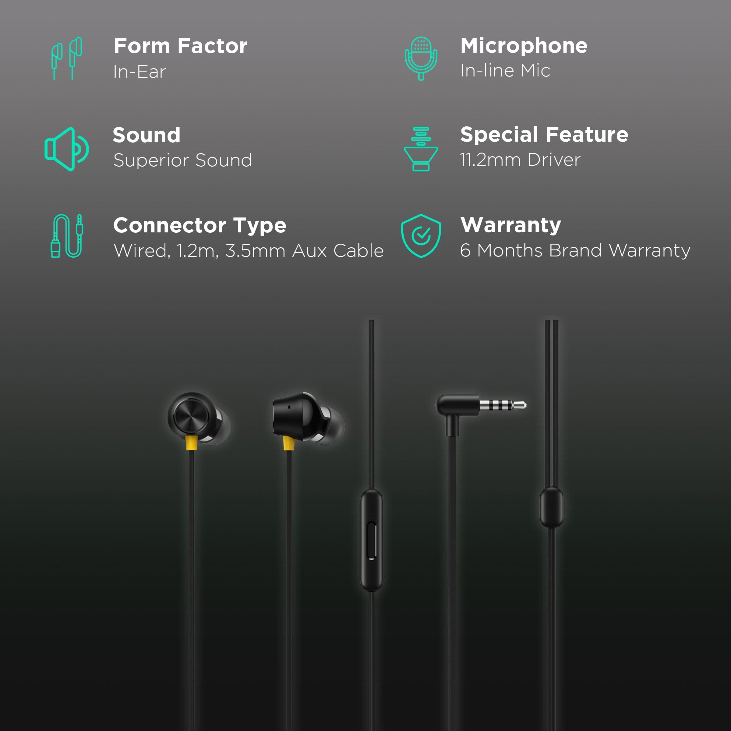 Realme Buds 2 Neo RMA2016 In-Ear Wired Earphone with Mic (Bass Boost Driver, Black)