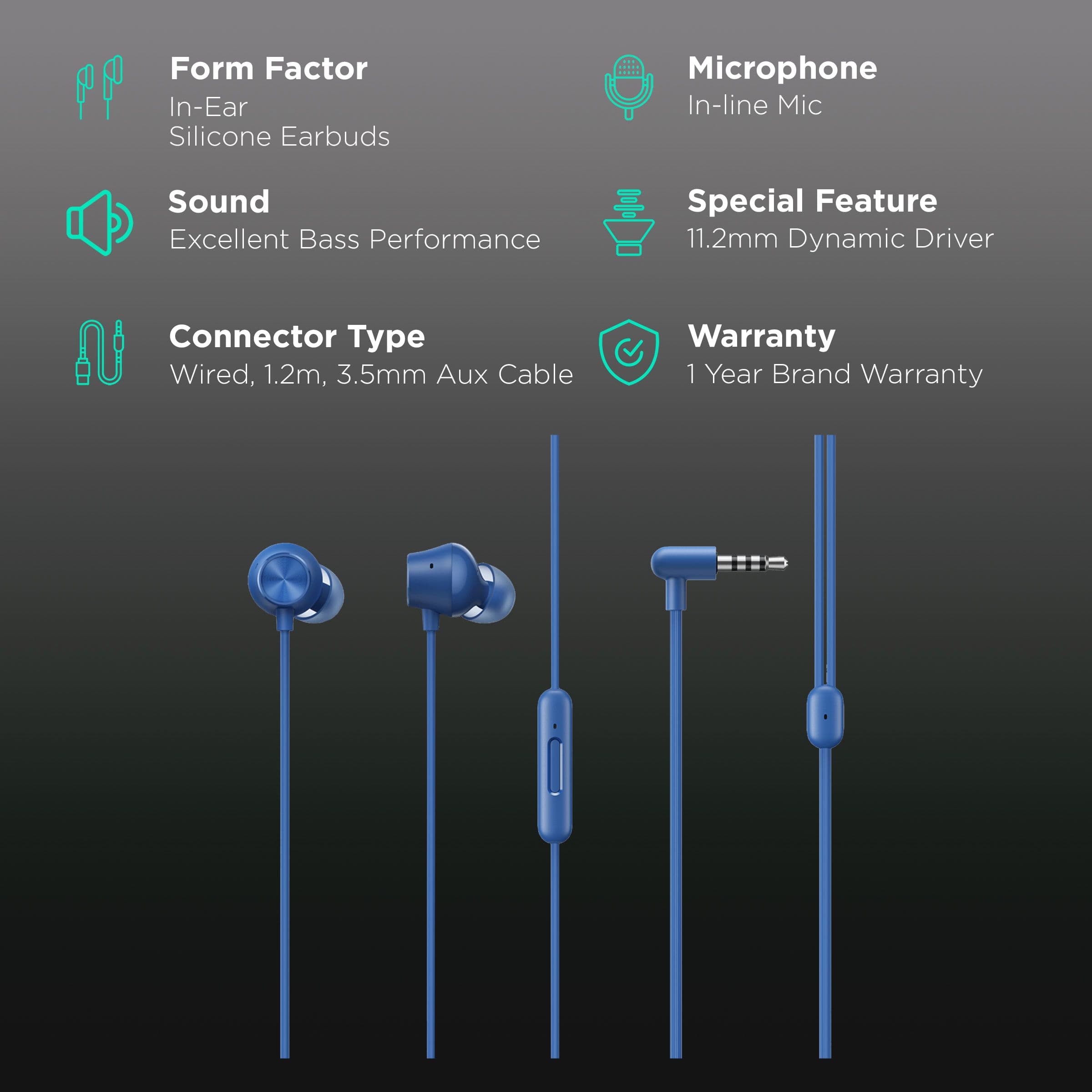 Realme Buds 2 Neo RMA2016 In-Ear Wired Earphone with Mic (Bass Boost, Blue)