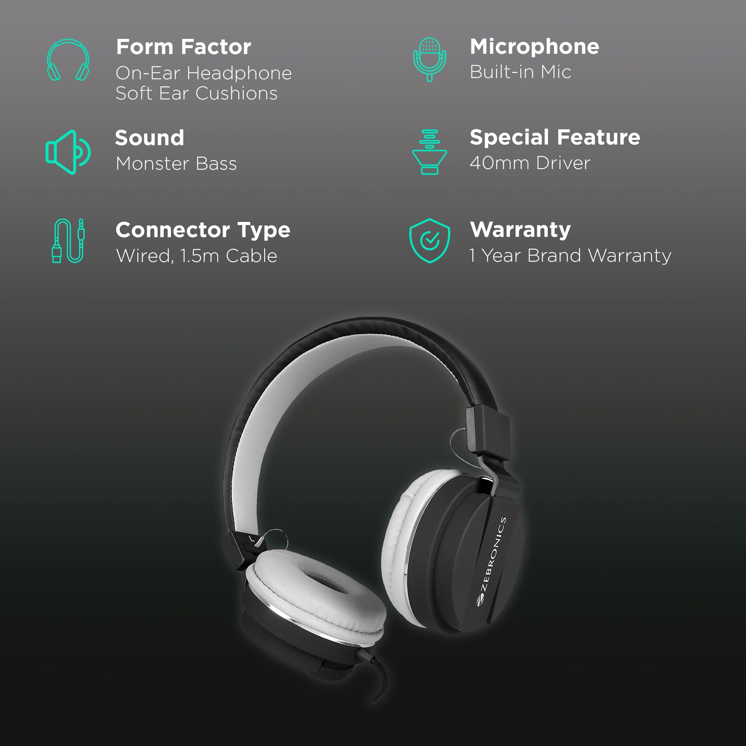 Zebronics ZEB-STORM On-Ear Wired Headphone with Mic (Monstrous Bass, Blue)