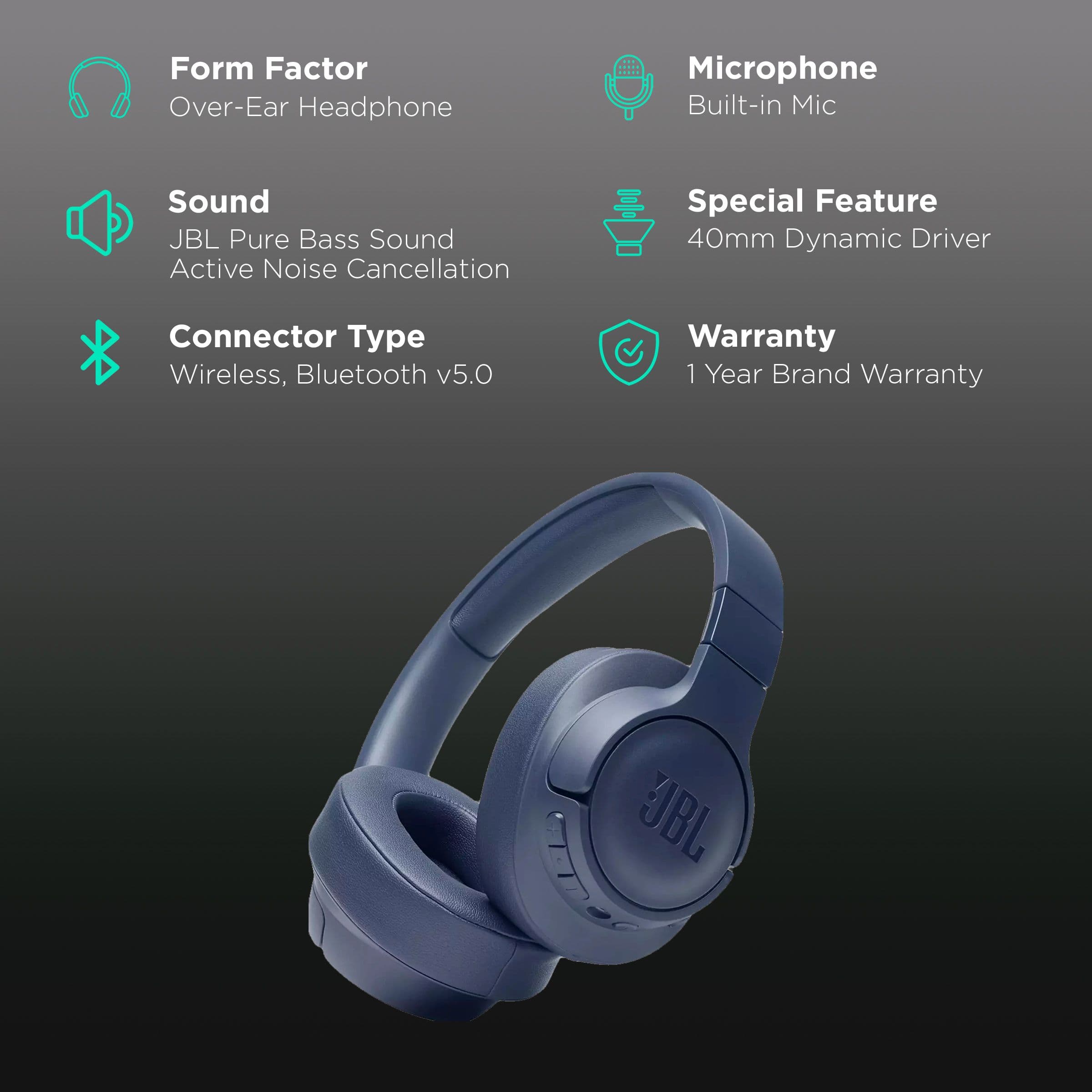 JBL Tune 760NC Over-Ear Wireless Headphone with Mic (Bluetooth 5.0, Active Noise Cancellation, Blue)