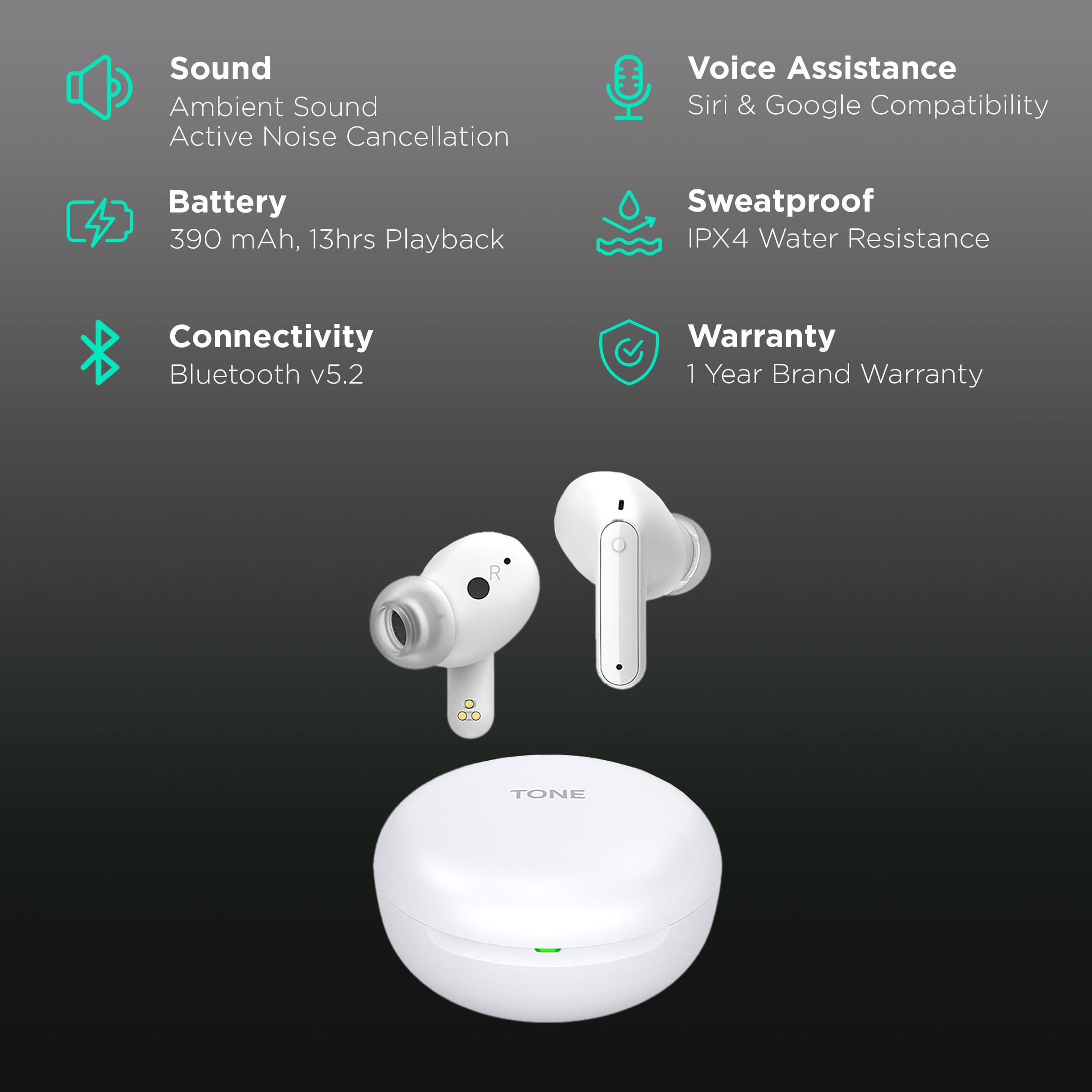 LG Tone Free FP5 In-Ear Truly Wireless Earbuds with Bluetooth 5.2 & Enhanced Active Noise Cancellation (Pearl White)