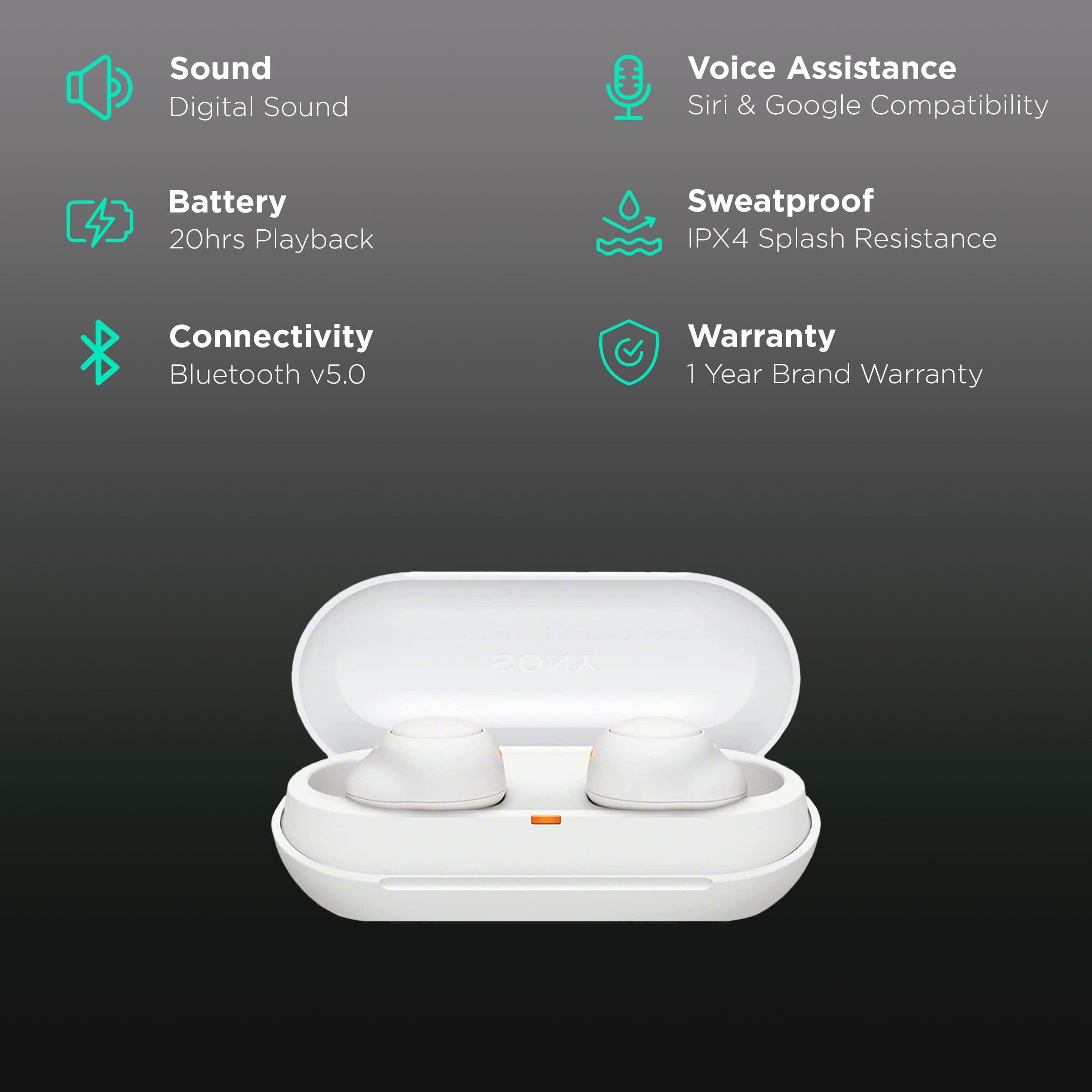 SONY WF-C500 92483282 TWS Earbuds (IPX4 Splashes, Sweat & Water Resistant, 20 Hours Playback, White)