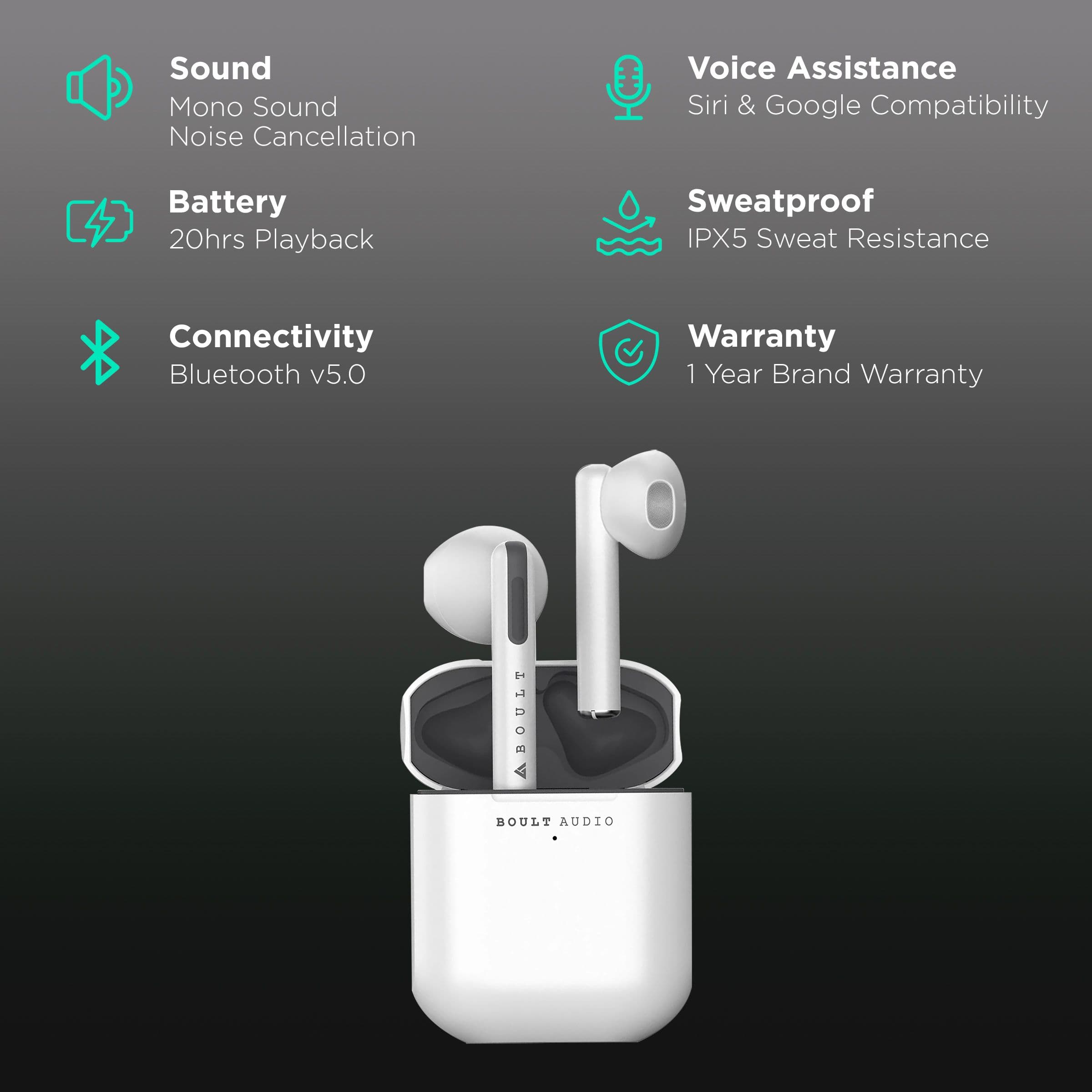 Boult Audio AirBass XPods TWS Earbuds with Environmental Noise Cancellation (IPX5 Water Resistant, Upto 20 Hours Playback, White)